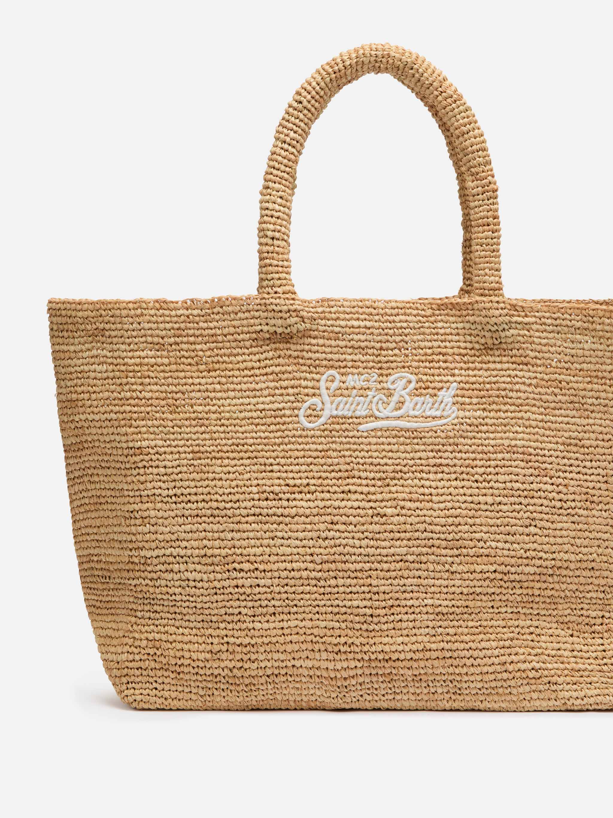 Beige Raffia Beach bag with cotton pouch - Image 3
