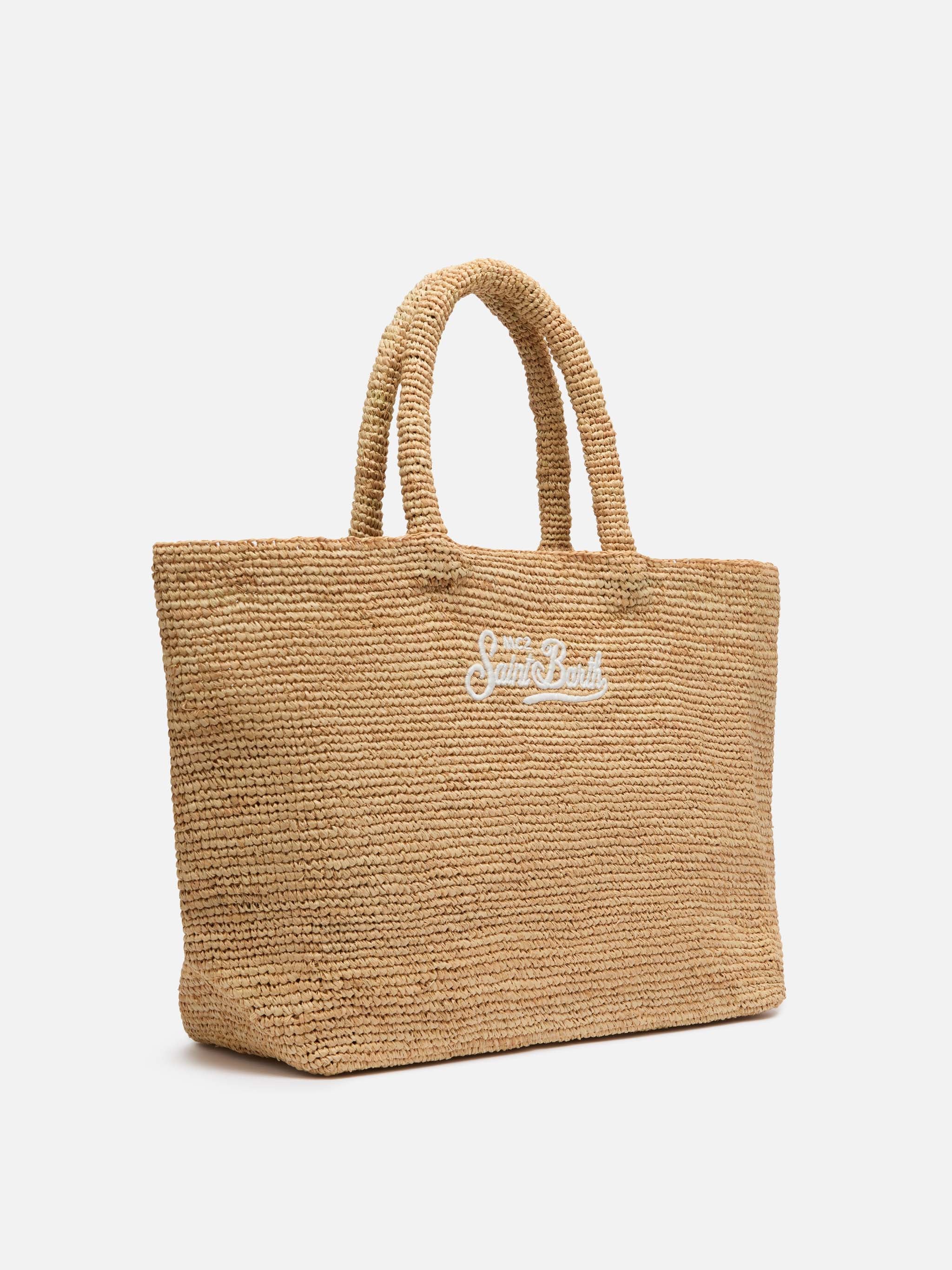 Beige Raffia Beach bag with cotton pouch - Image 4