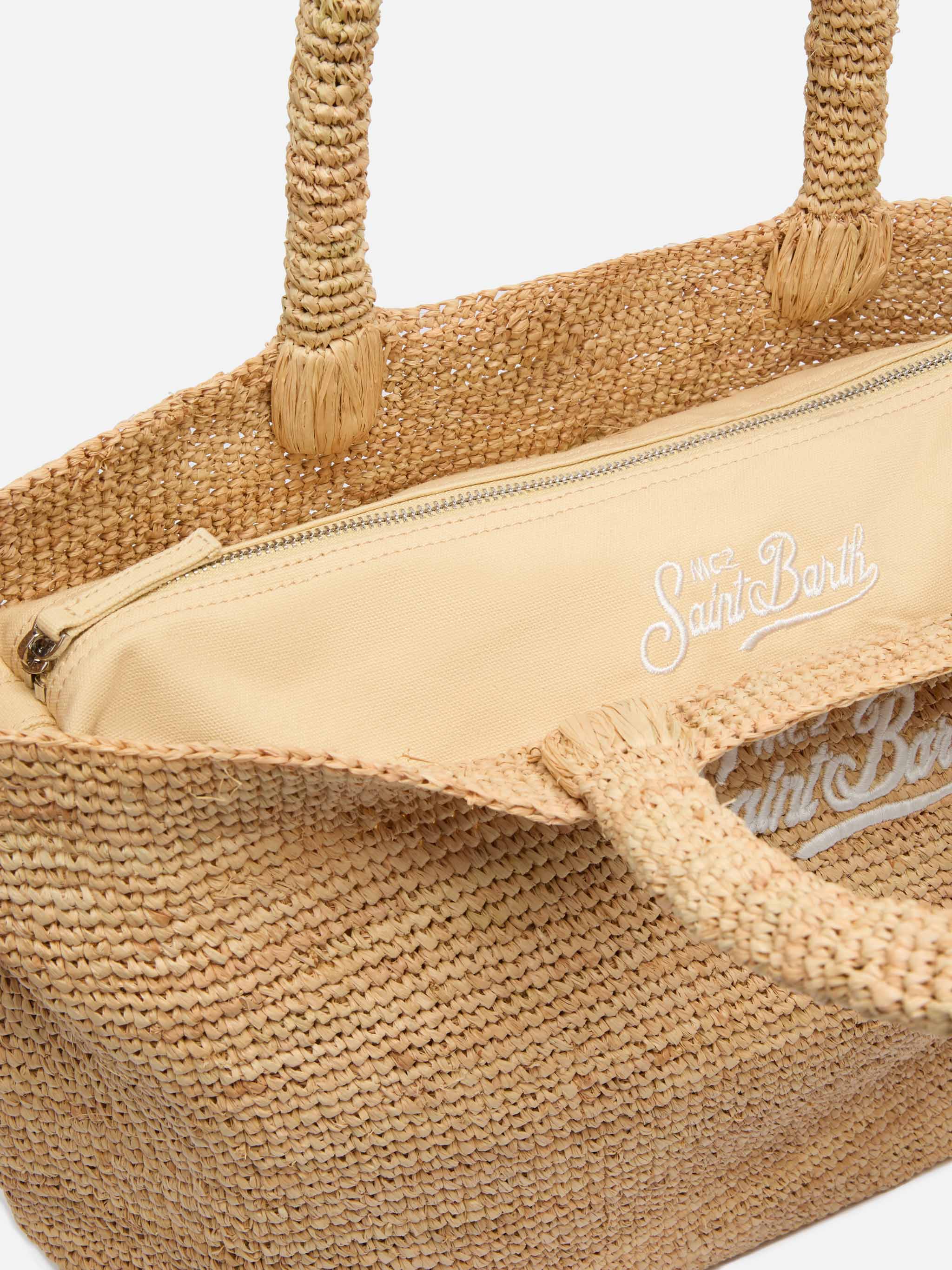 Beige Raffia Beach bag with cotton pouch - Image 6