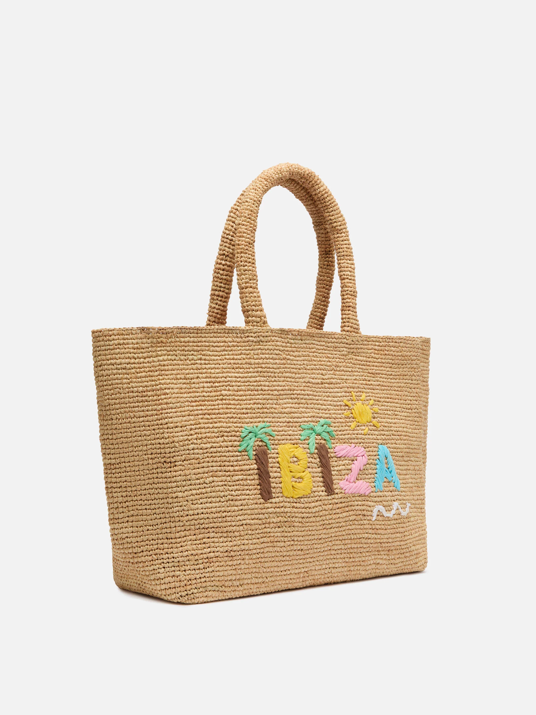 Beige Raffia Beach bag with cotton pouch and Ibiza embroidery - Image 4