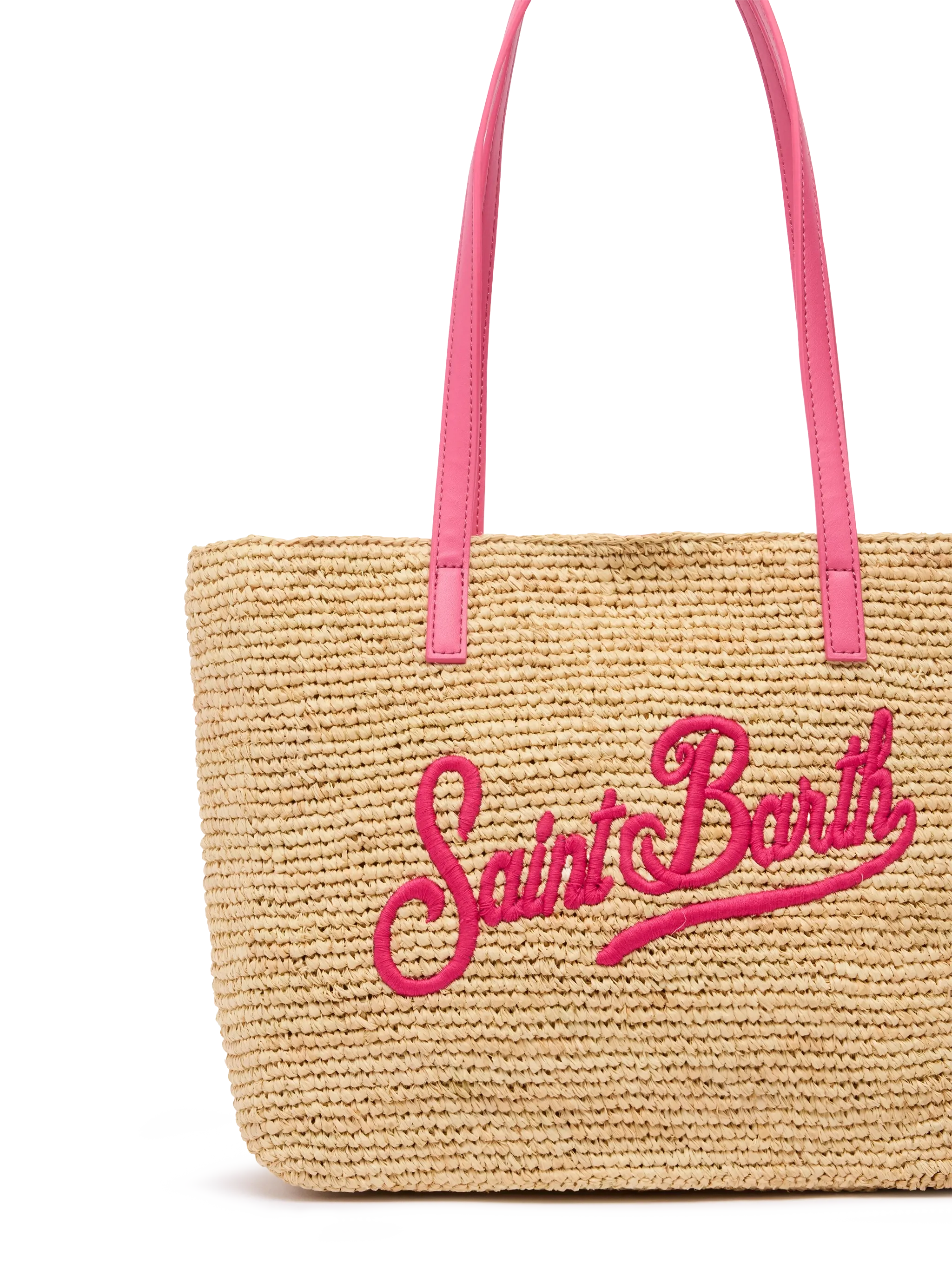 Beige Raffia City Mid bag with Saint Barth embroidered logo - Image 3