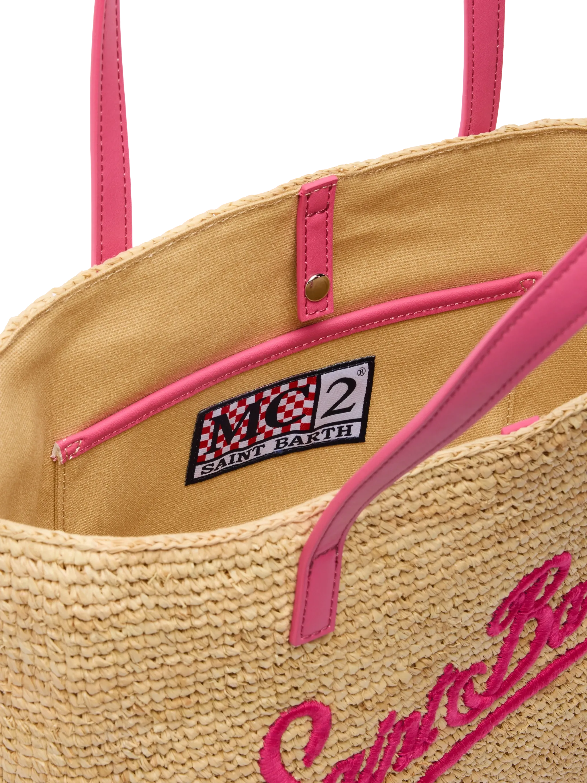Beige Raffia City Mid bag with Saint Barth embroidered logo - Image 6