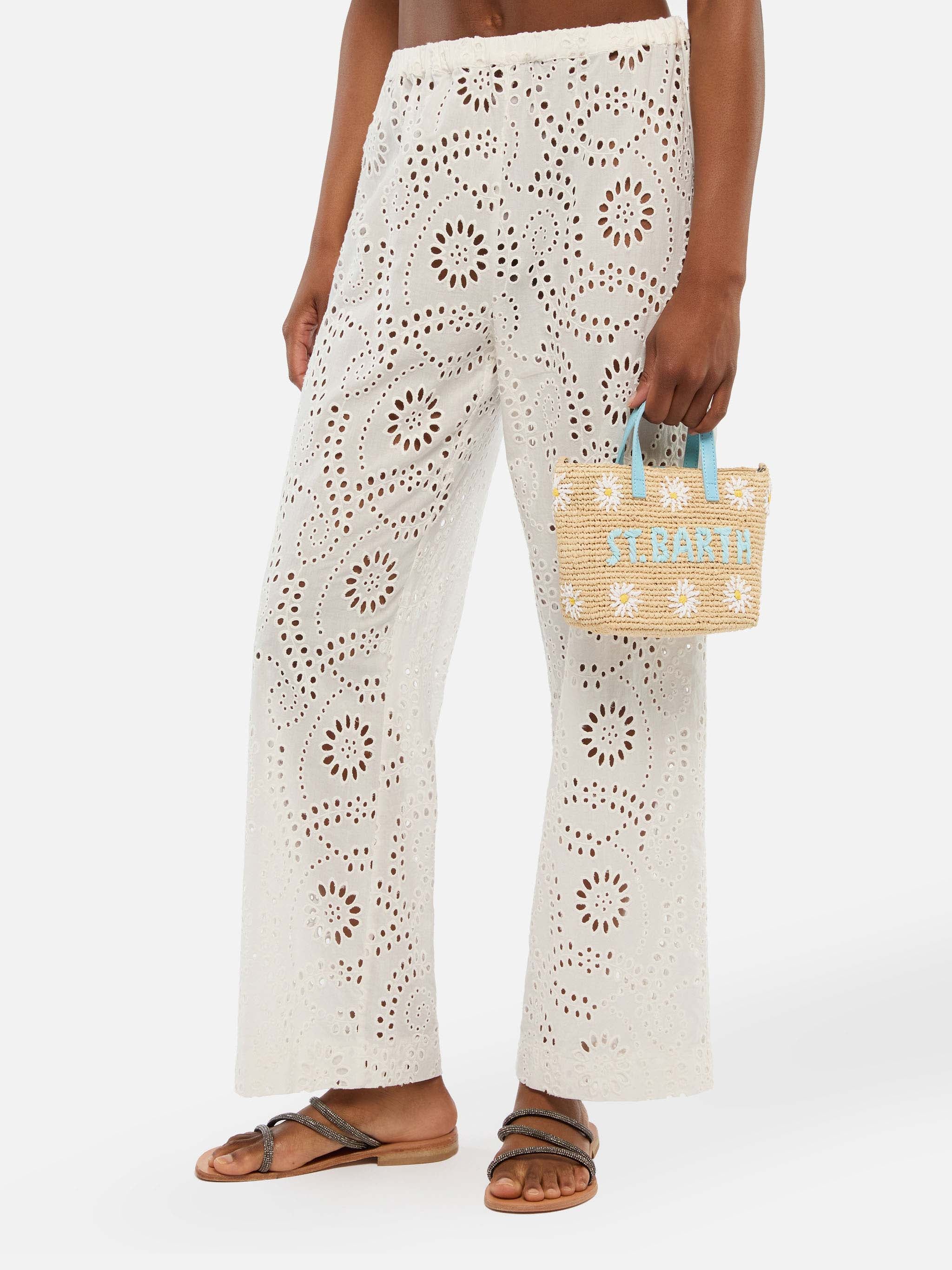 Beige Raffia City Mini bag with daisy embroidery - Image 2