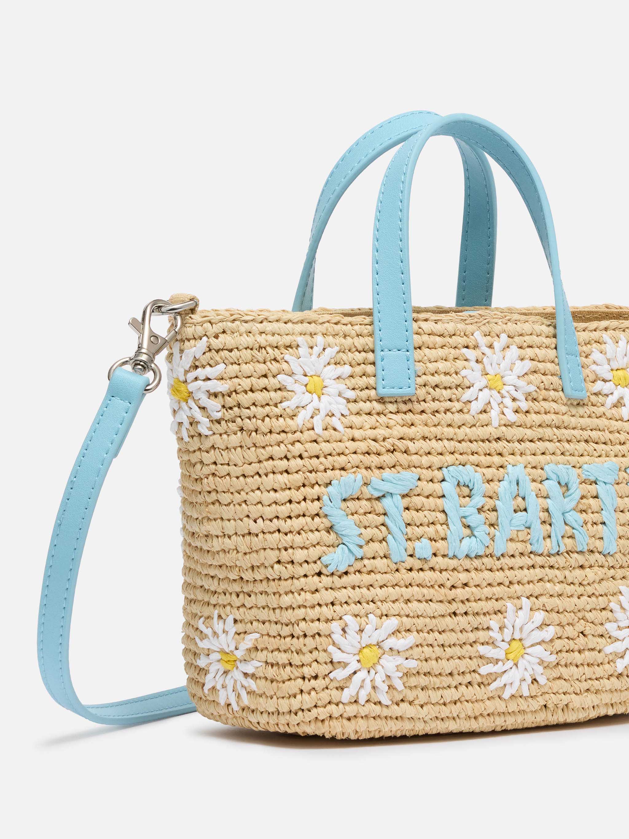 Beige Raffia City Mini bag with daisy embroidery - Image 3
