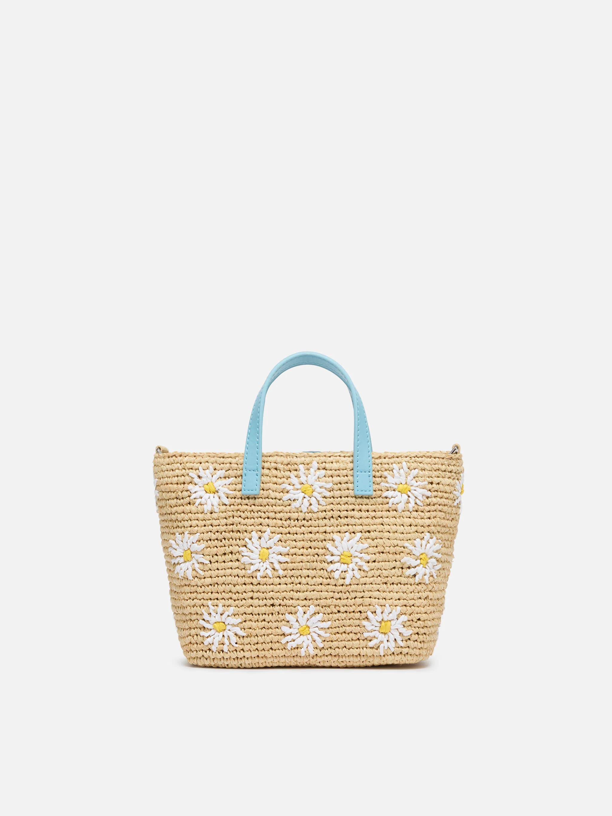 Beige Raffia City Mini bag with daisy embroidery - Image 4