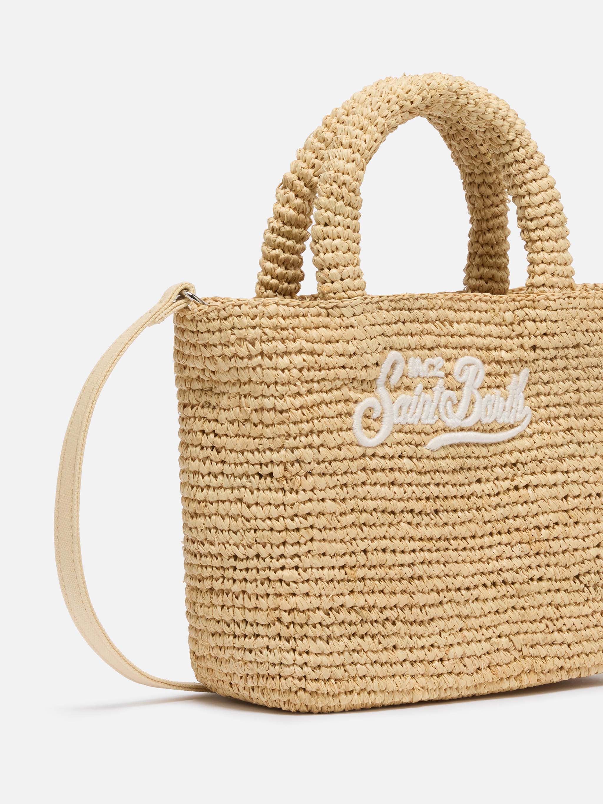 Beige Raffia Mini Beach Bag with cotton pouch - Image 3