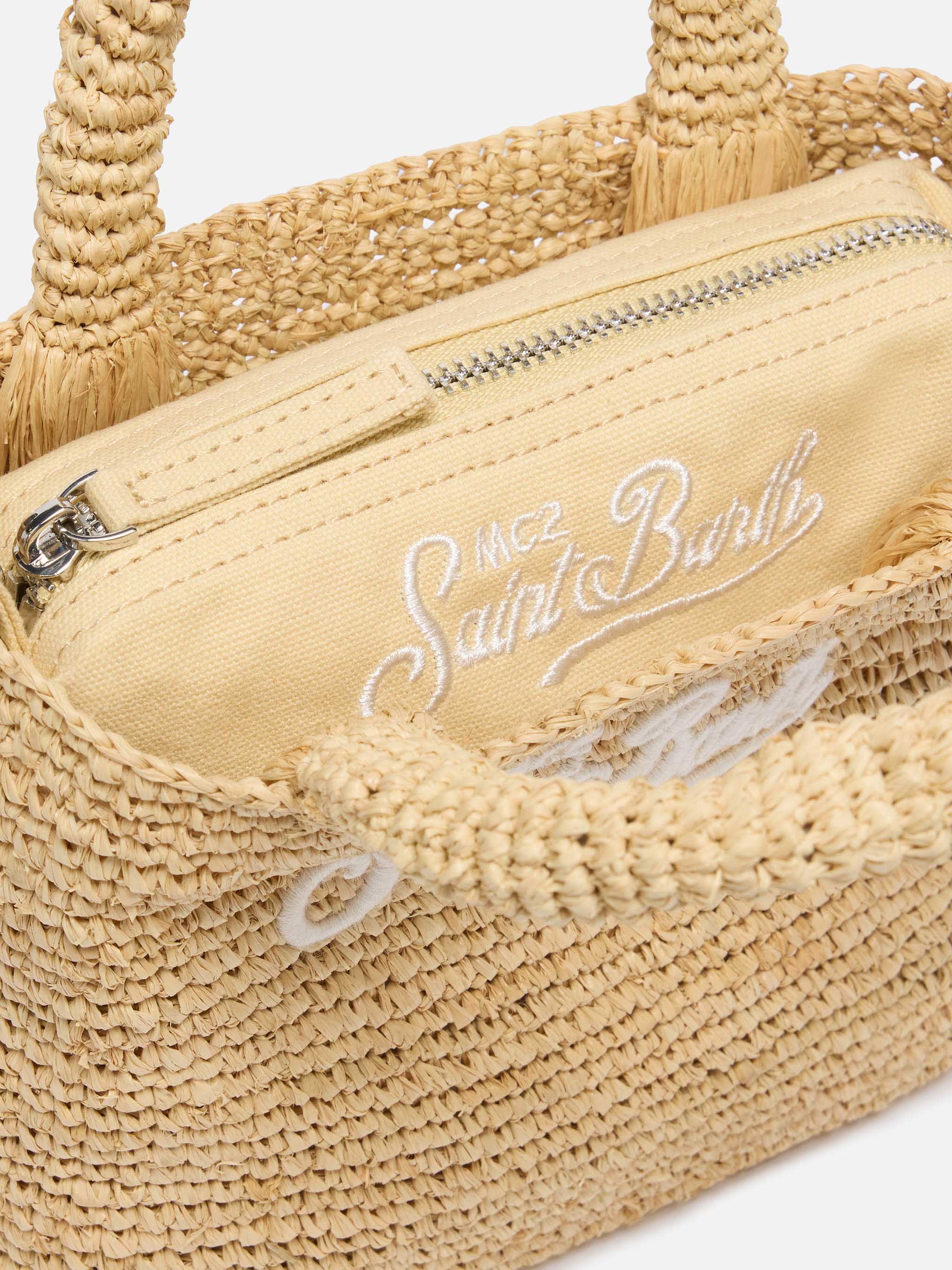 Beige Raffia Mini Beach Bag with cotton pouch - Image 5