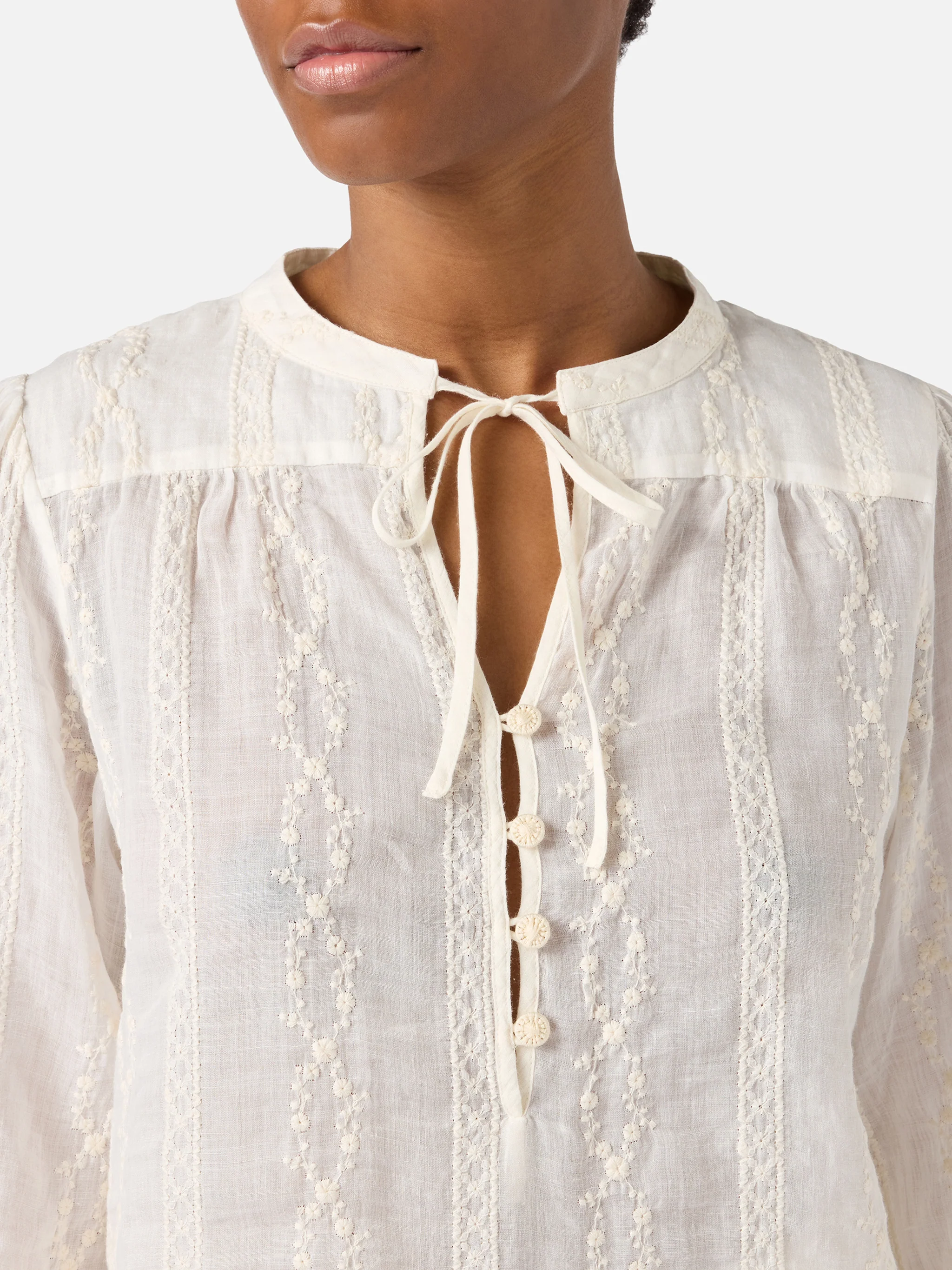 Beige ramie Harper blouse with embroidered motif - Image 3