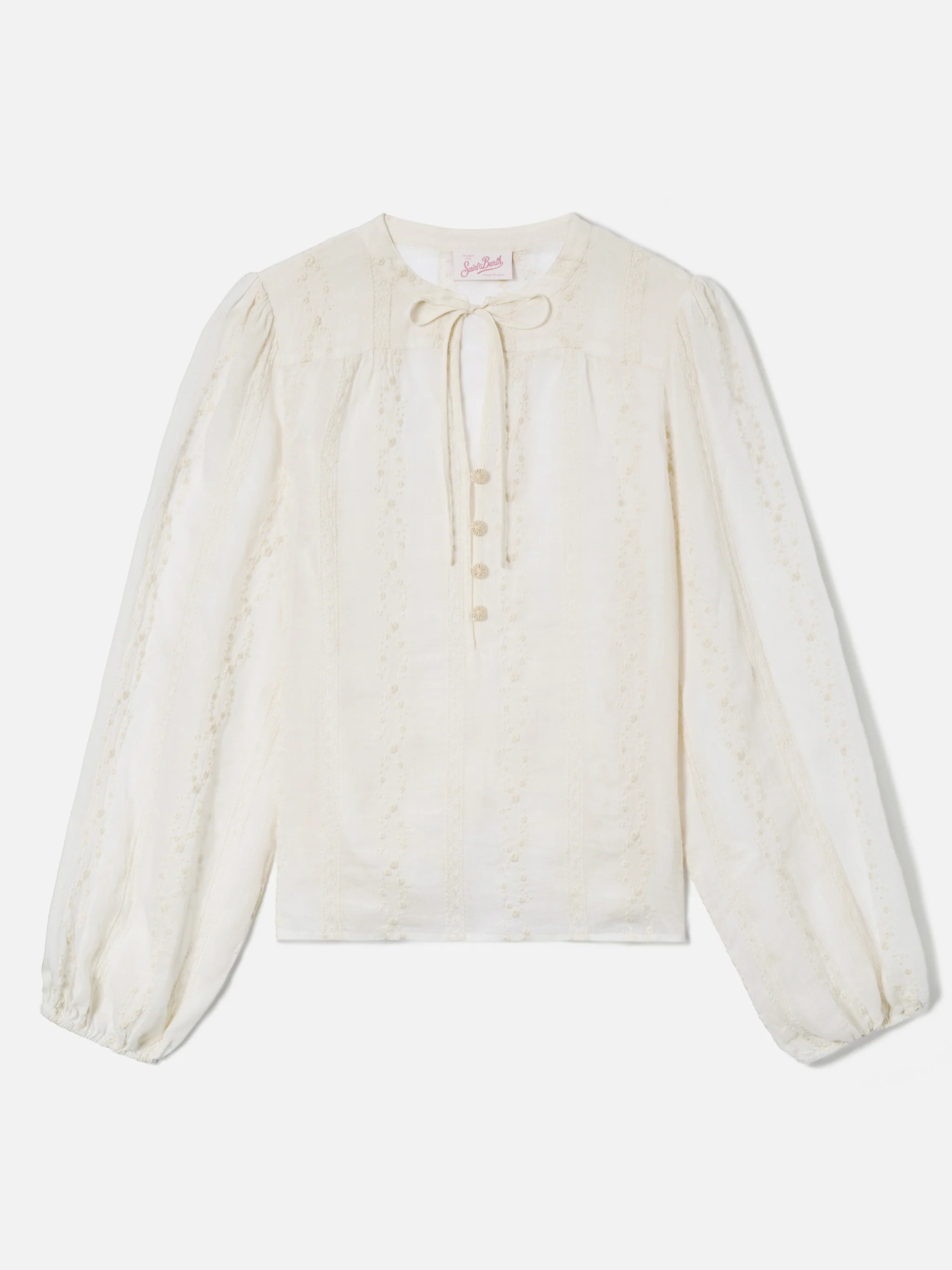 Beige ramie Harper blouse with embroidered motif - Image 5