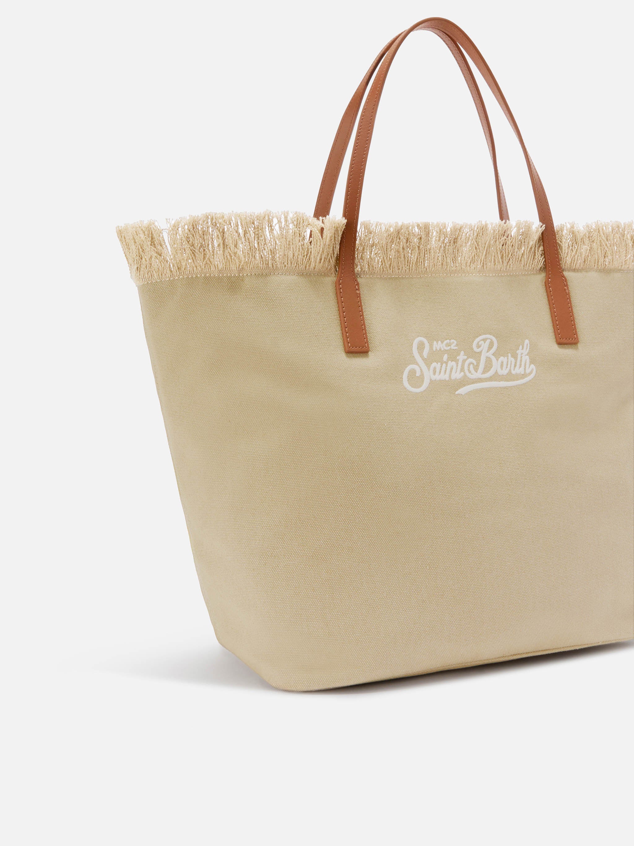 Beige regular City canvas bag with fringes - Image 3
