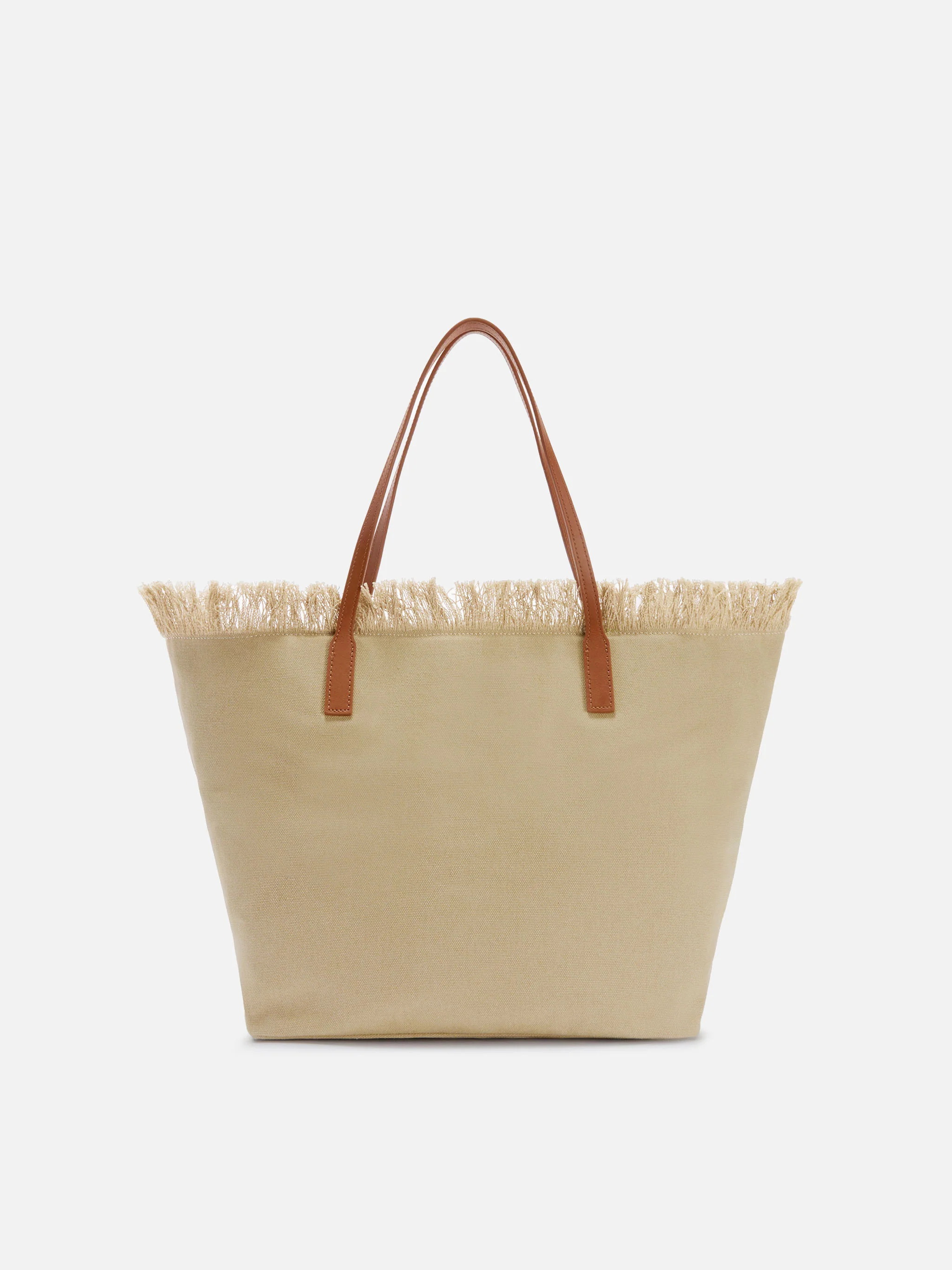 Beige regular City canvas bag with fringes - Image 4