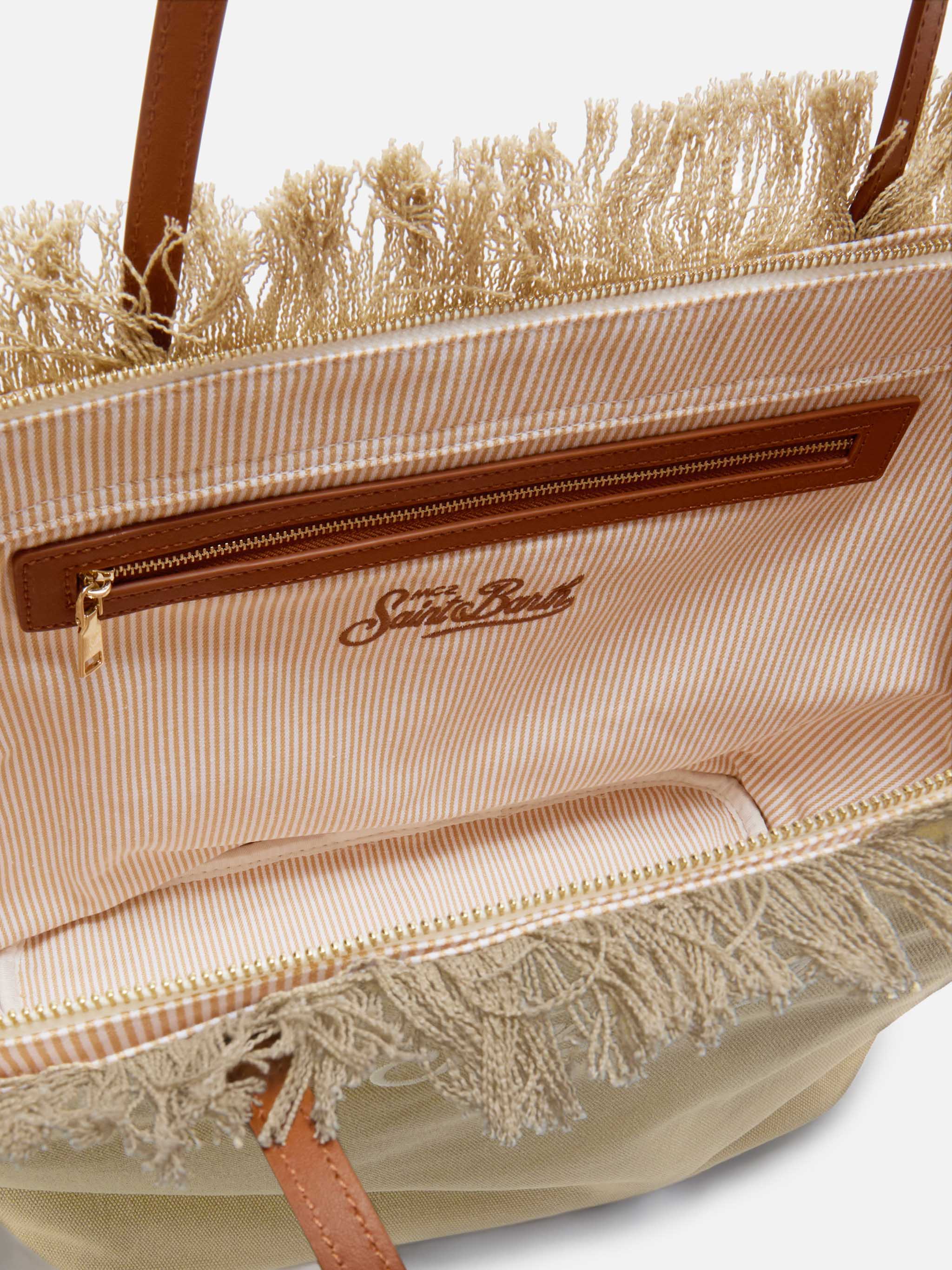 Beige regular City canvas bag with fringes - Image 5