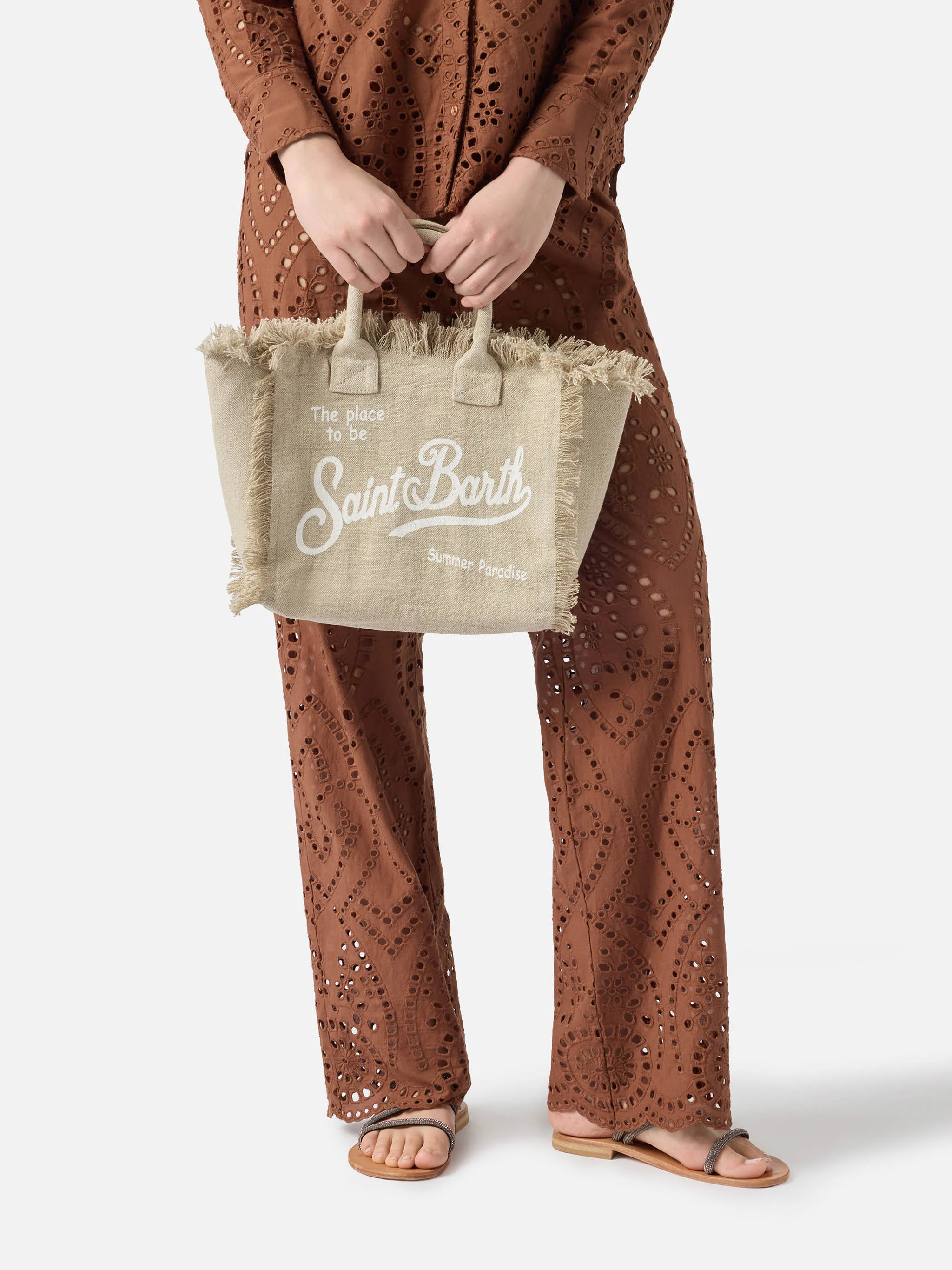 Beige solid color linen Colette bag - Image 2