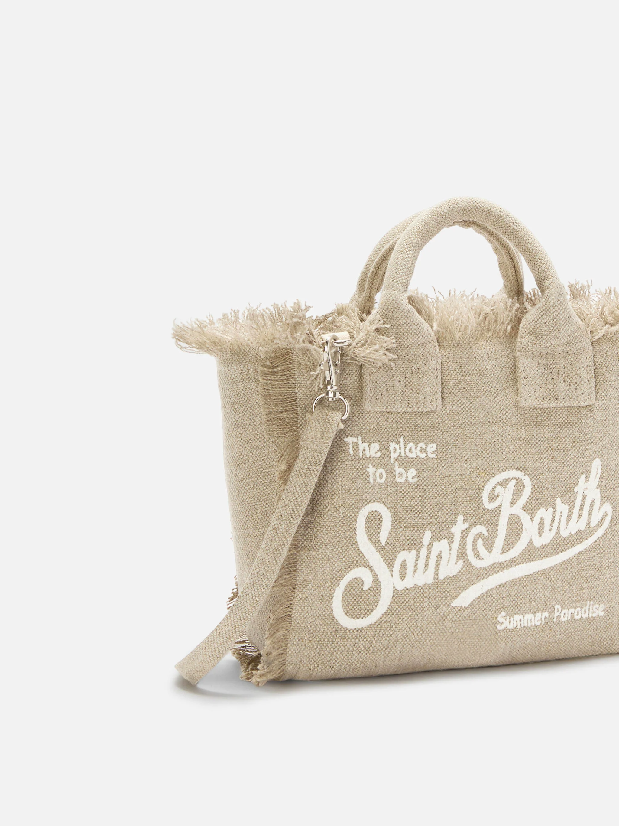 Beige solid color linen Vanity mini bag with removable strap - Image 3
