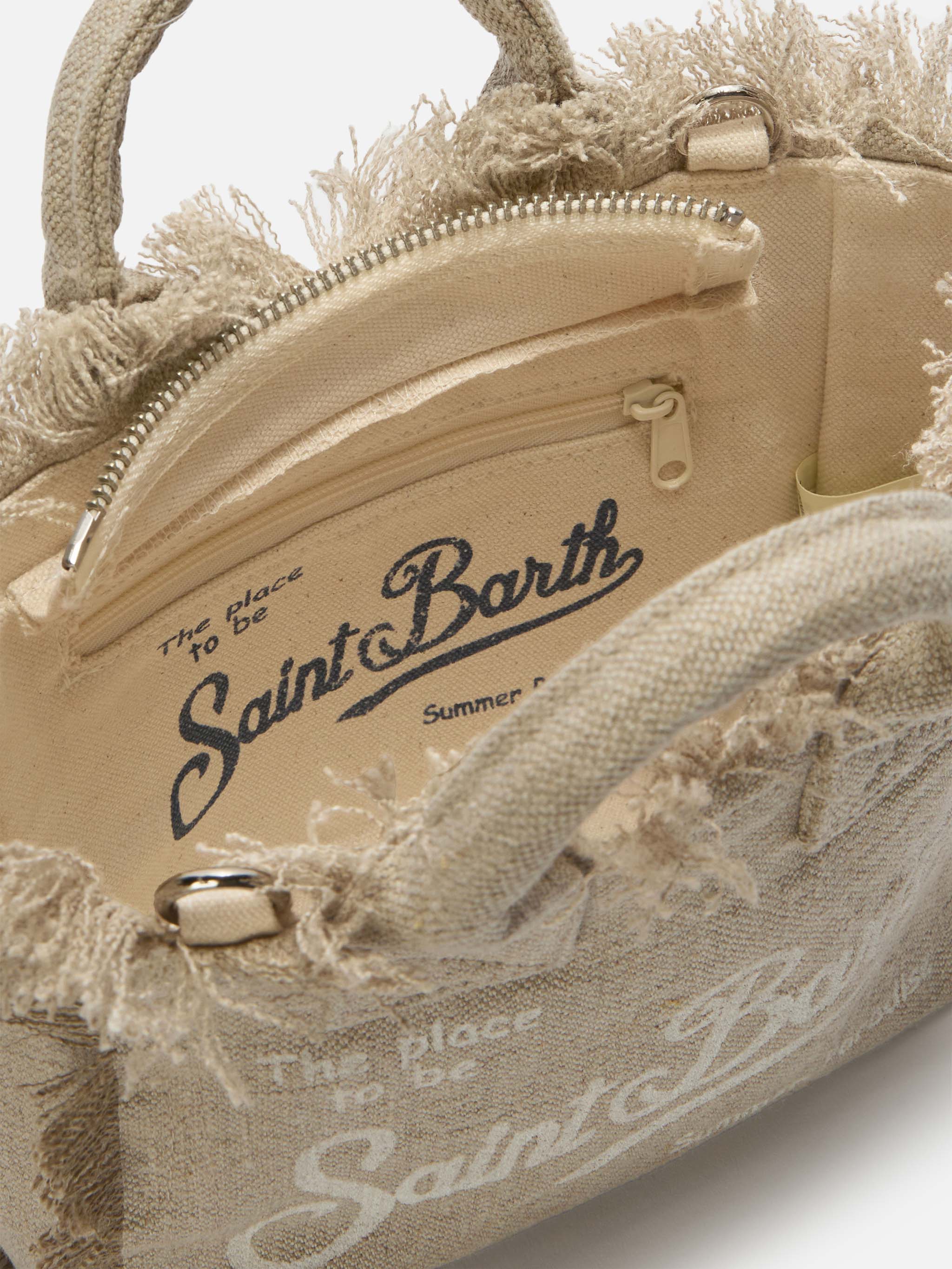 Beige solid color linen Vanity mini bag with removable strap - Image 4