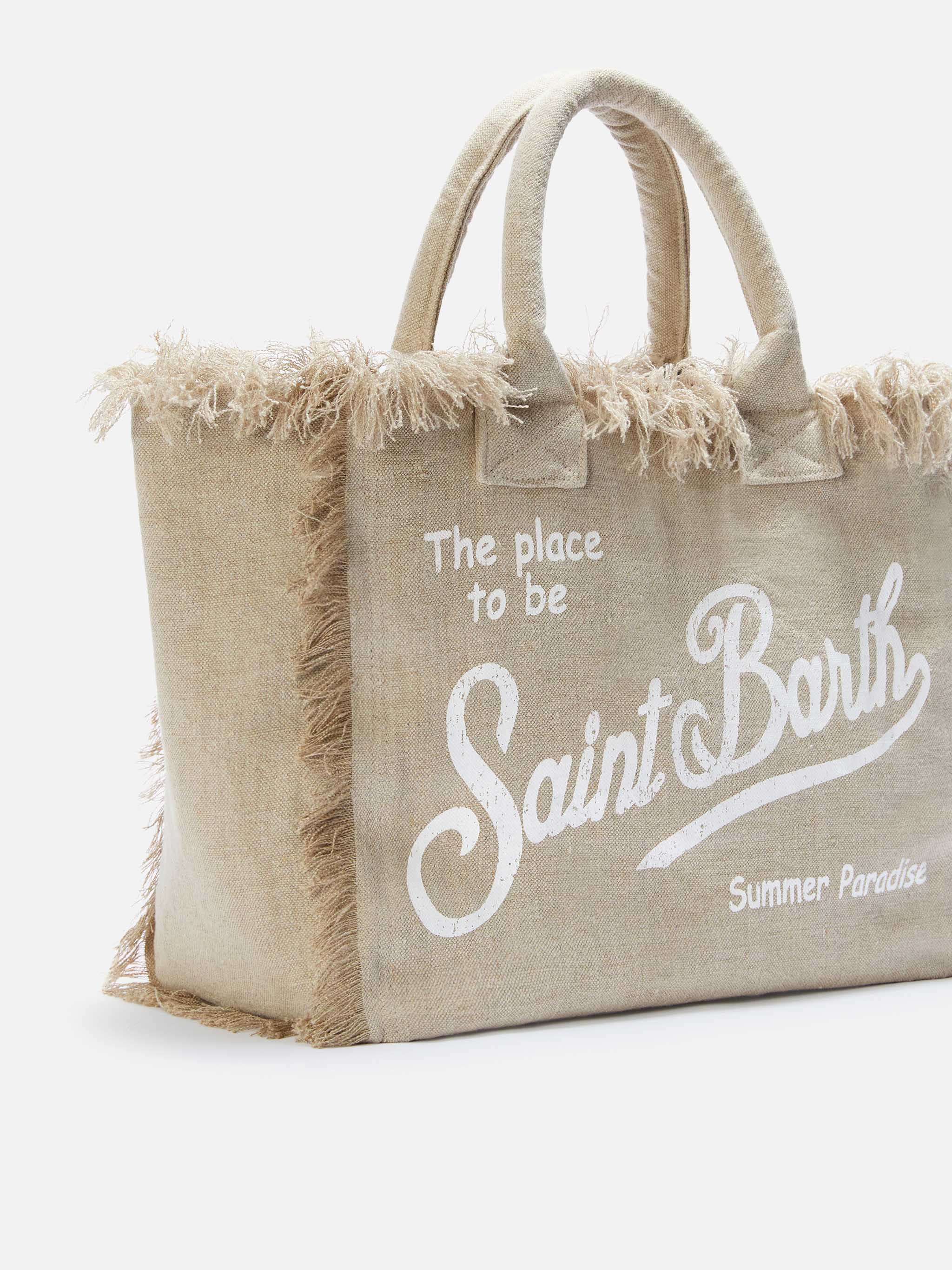 Beige solid color linen Vanity regular bag - Image 3
