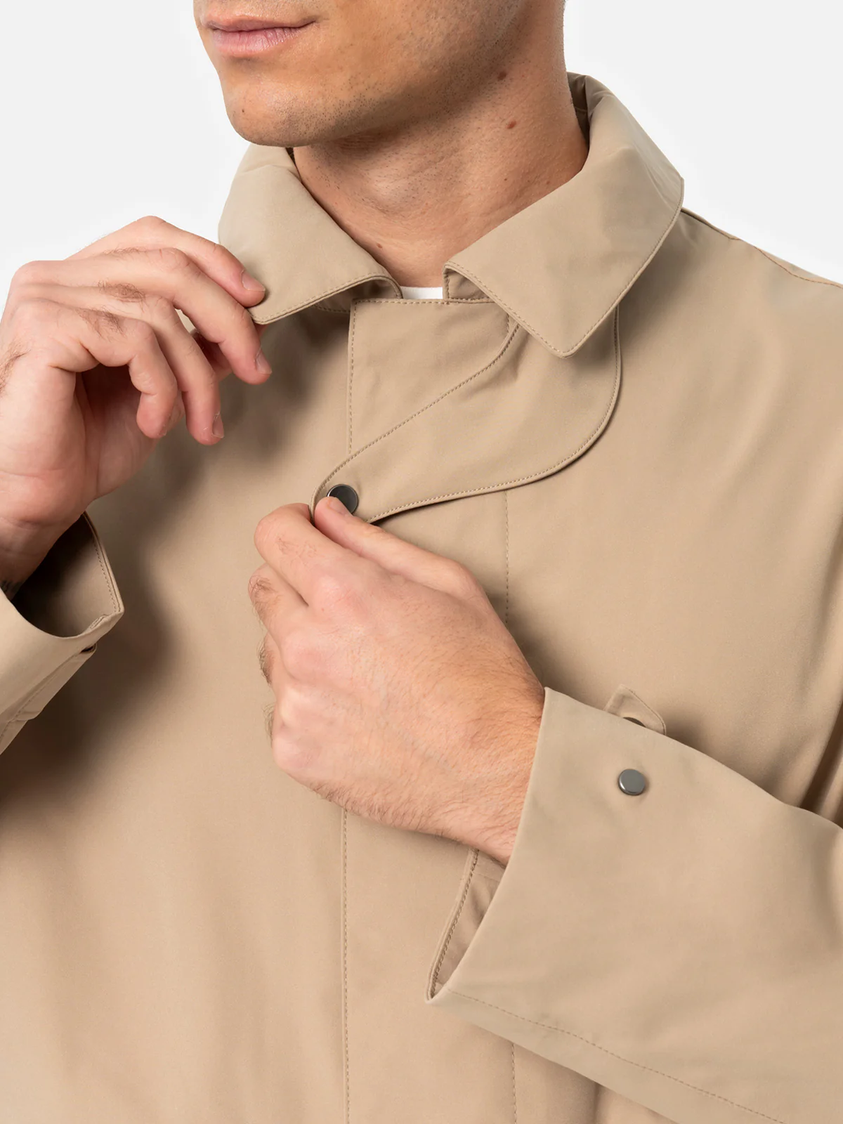 Beige stretch fabric trench Elbert with welt - Image 3