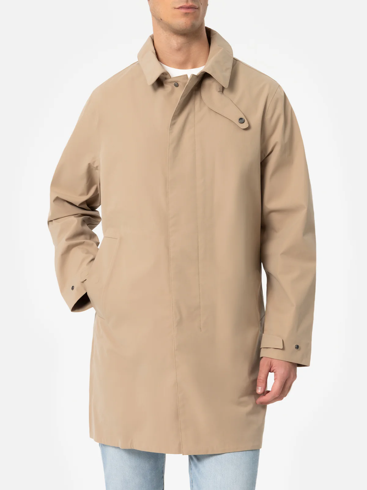 Beige stretch fabric trench Elbert with welt - Image 4