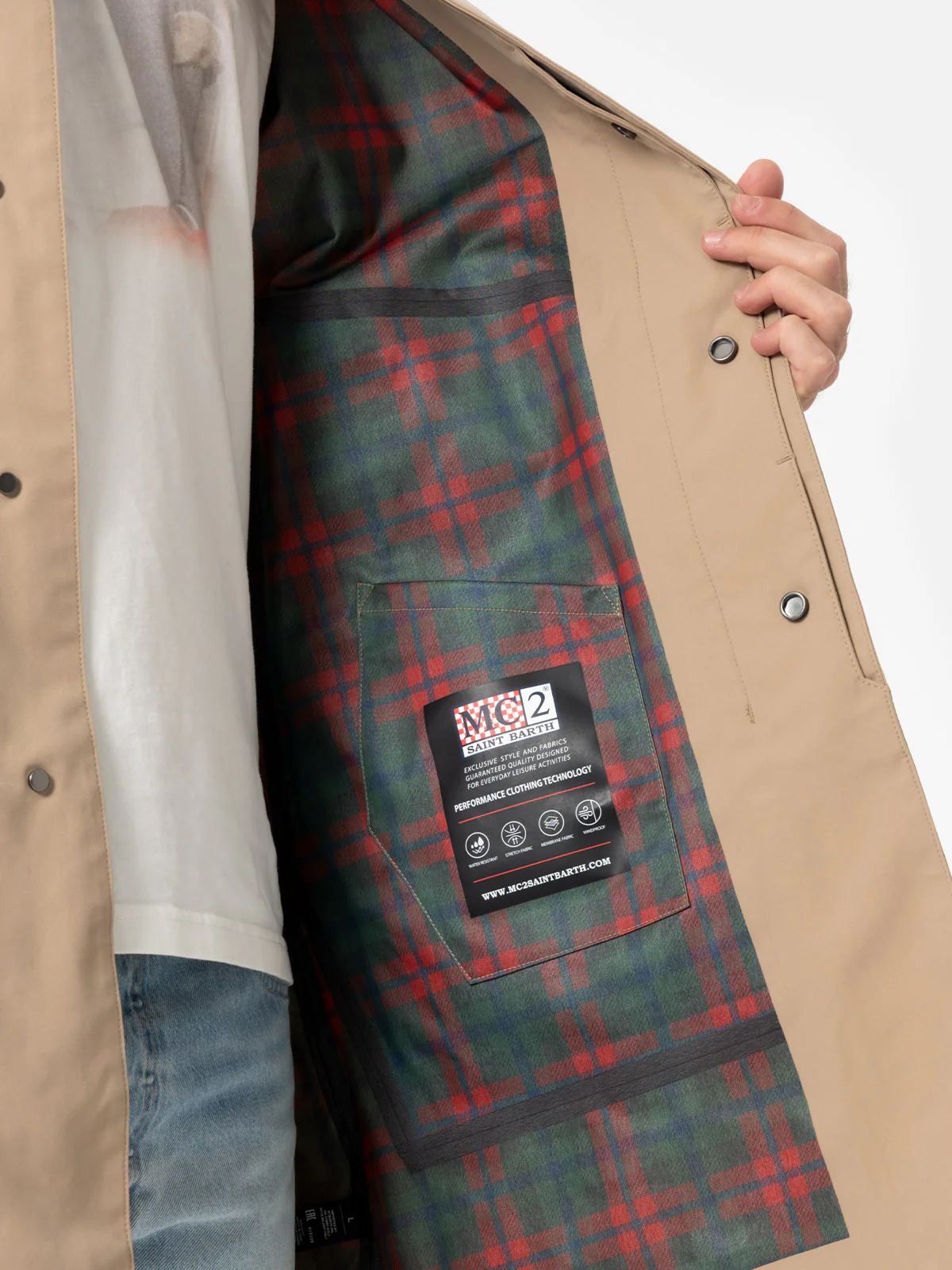 Beige stretch fabric trench Elbert with welt - Image 5