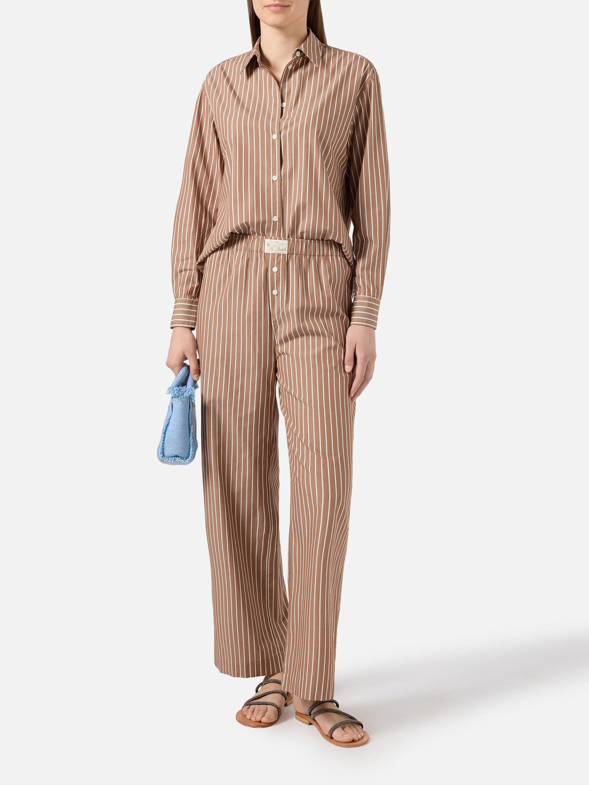 Beige striped Doha poplin trousers - Image 2
