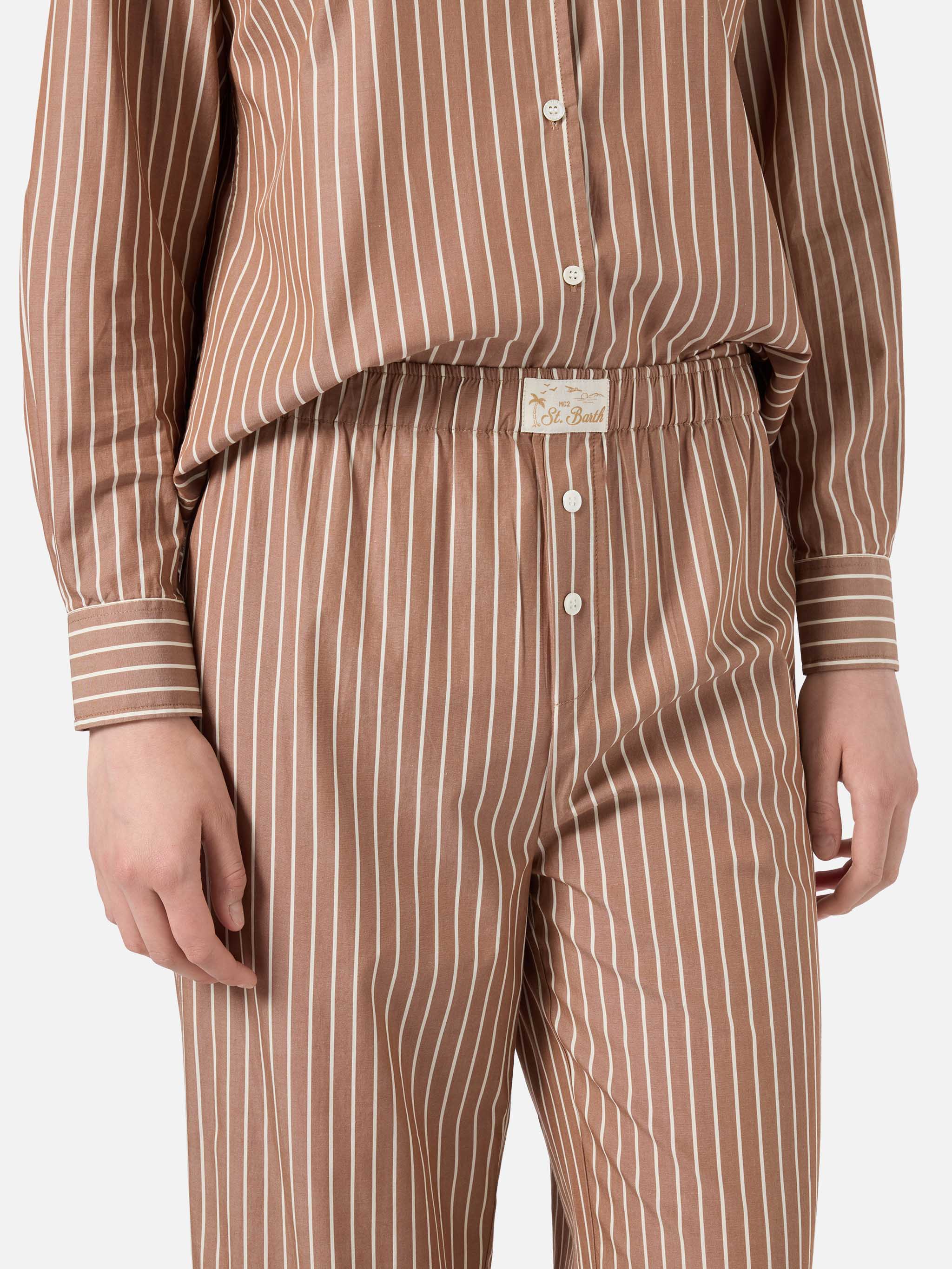 Beige striped Doha poplin trousers - Image 3