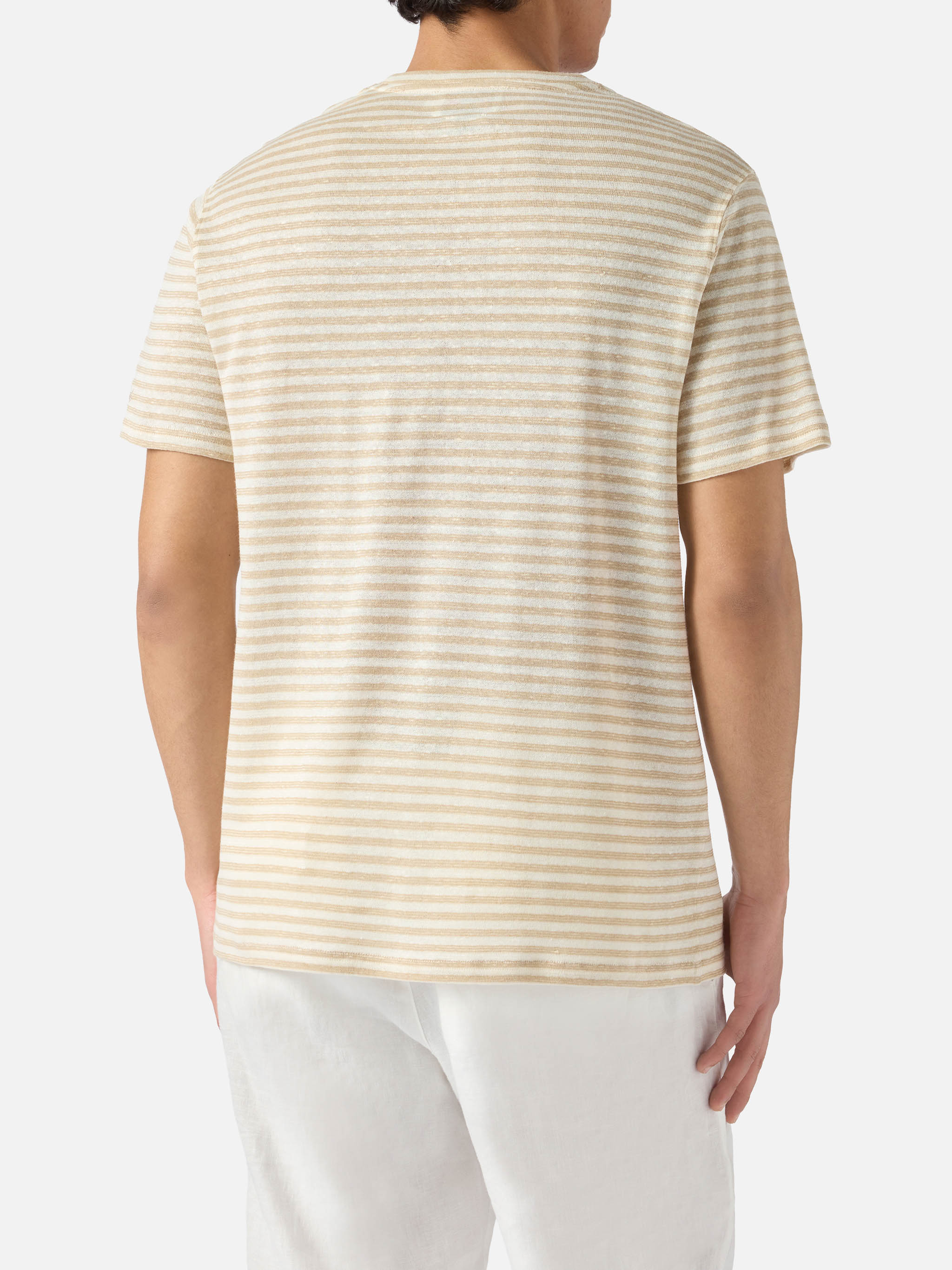 Beige striped Dover cotton t-shirt with logo embroidery - Image 4