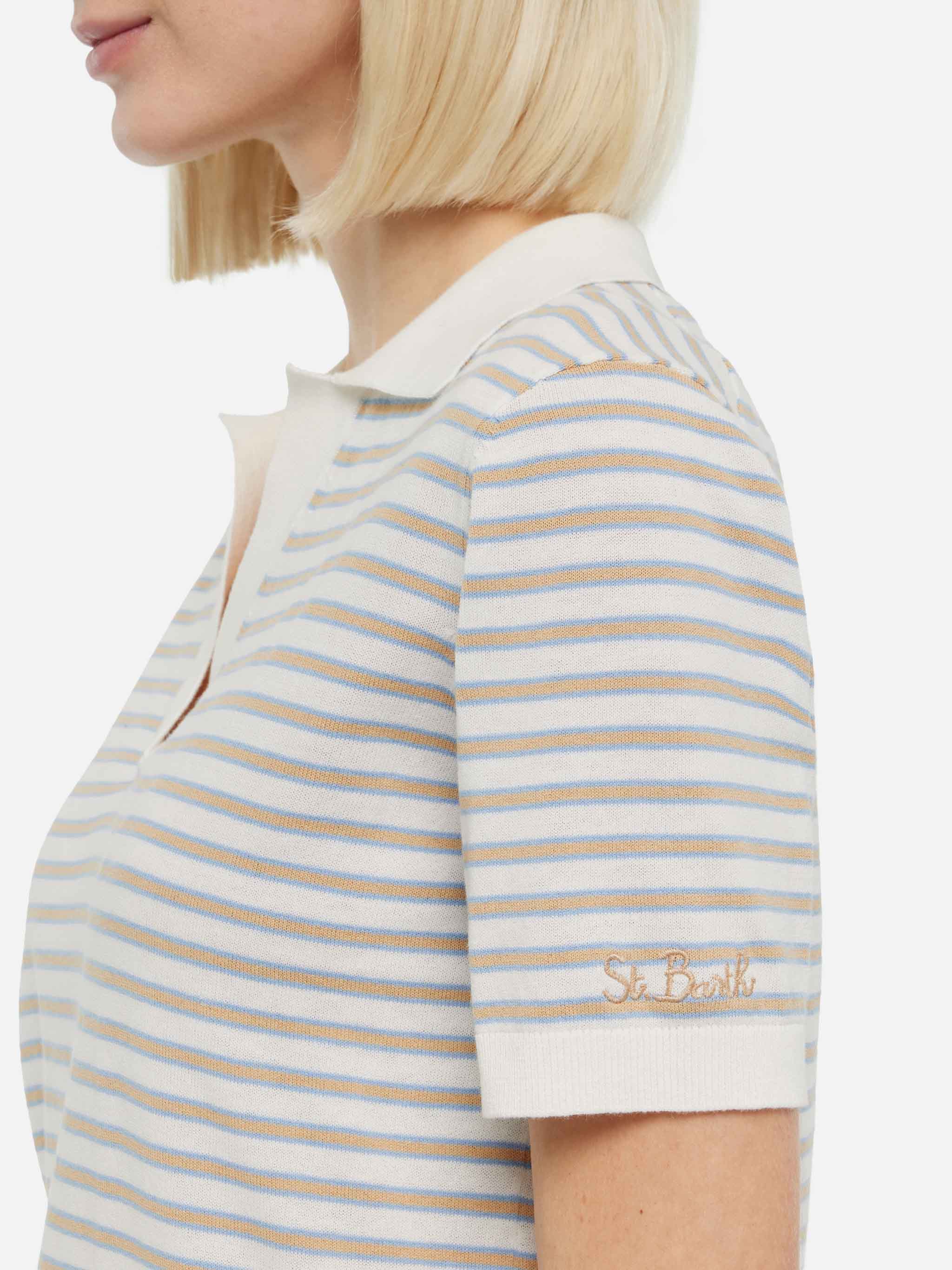 Beige striped knitted polo Evonne - Image 2