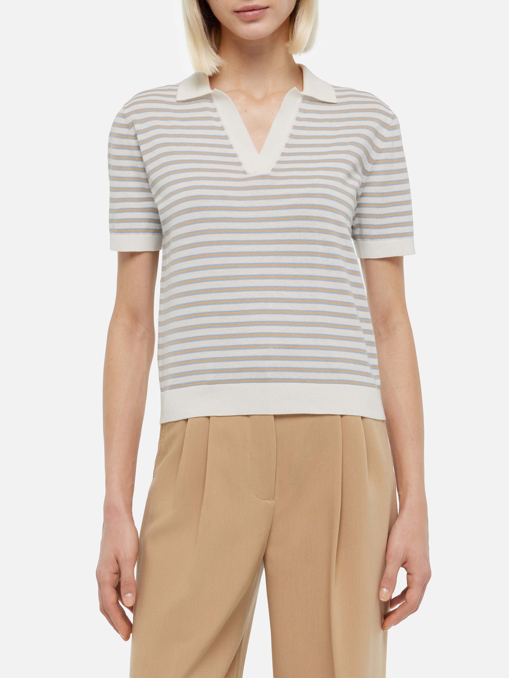 Beige striped knitted polo Evonne - Image 3