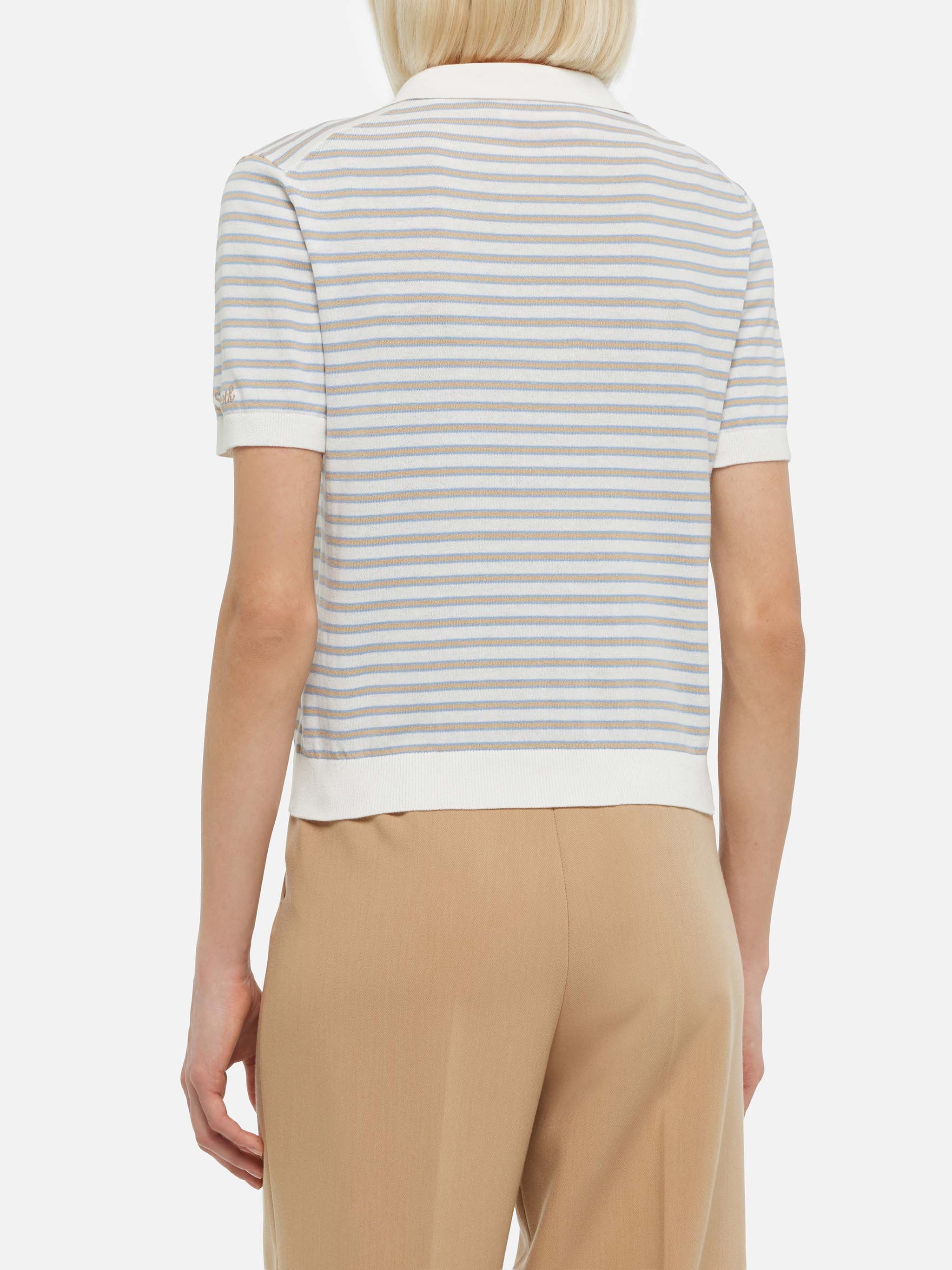 Beige striped knitted polo Evonne - Image 4