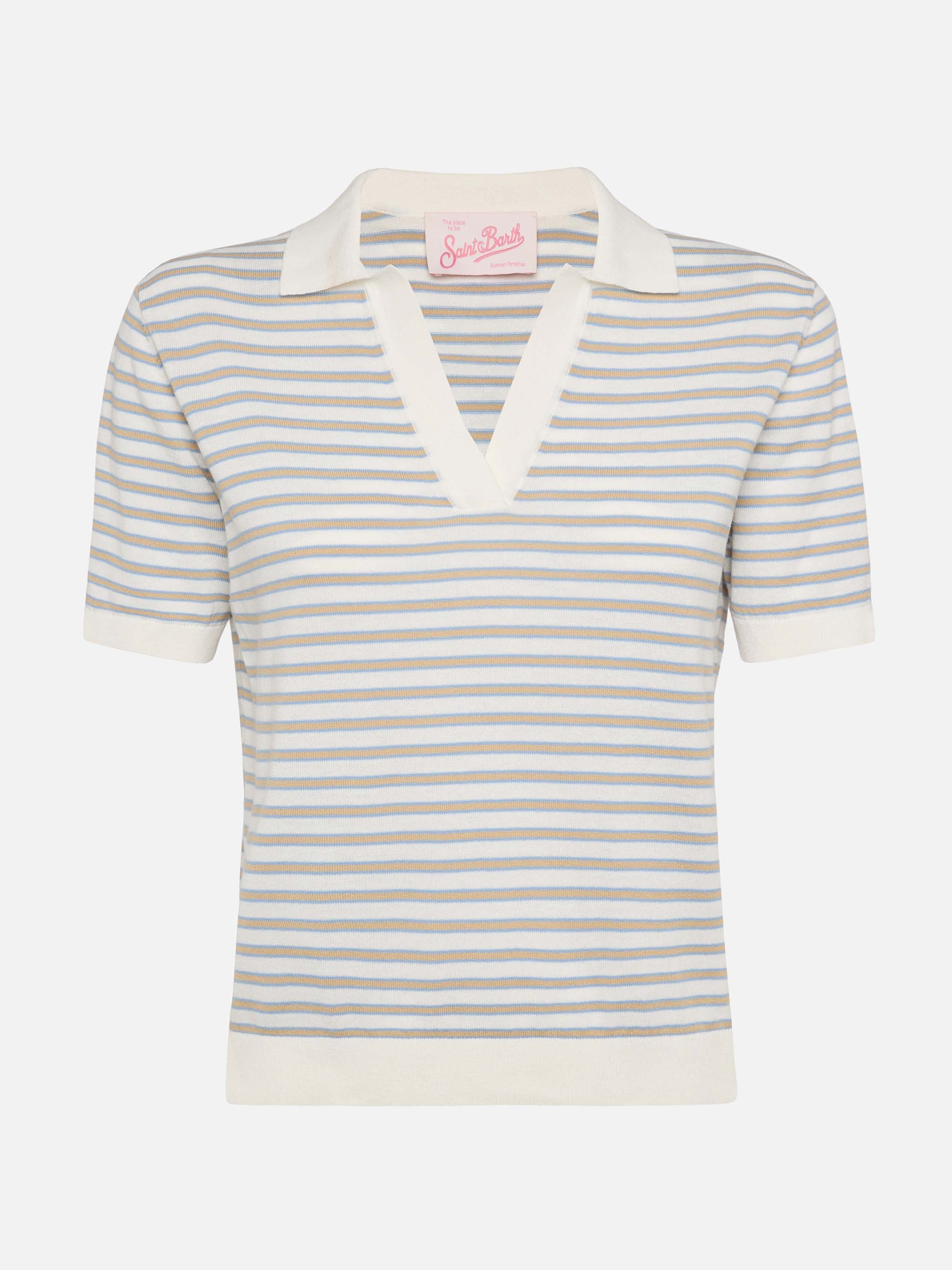 Beige striped knitted polo Evonne - Image 5