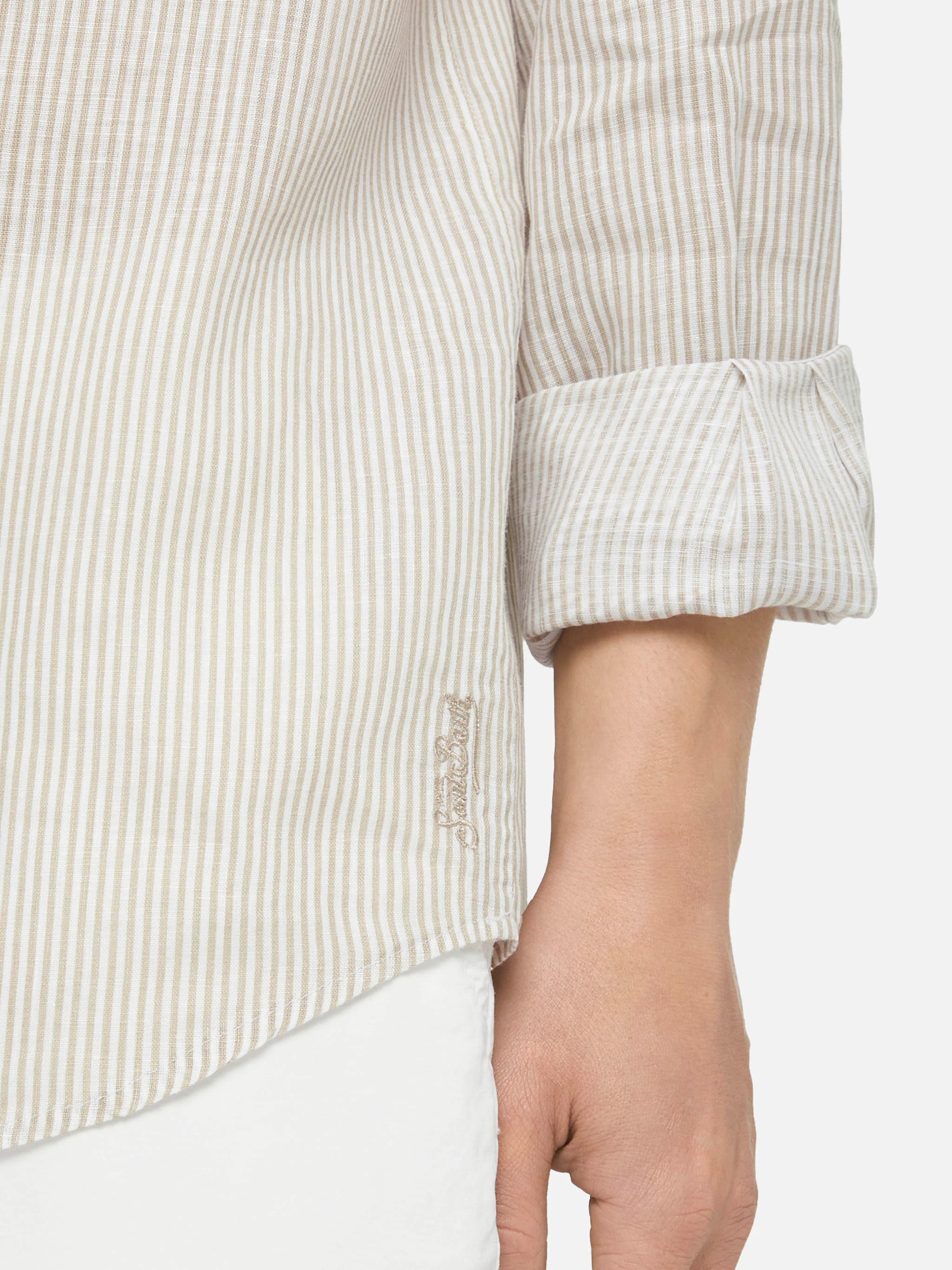 Beige striped linen shirt Pamplona - Image 2