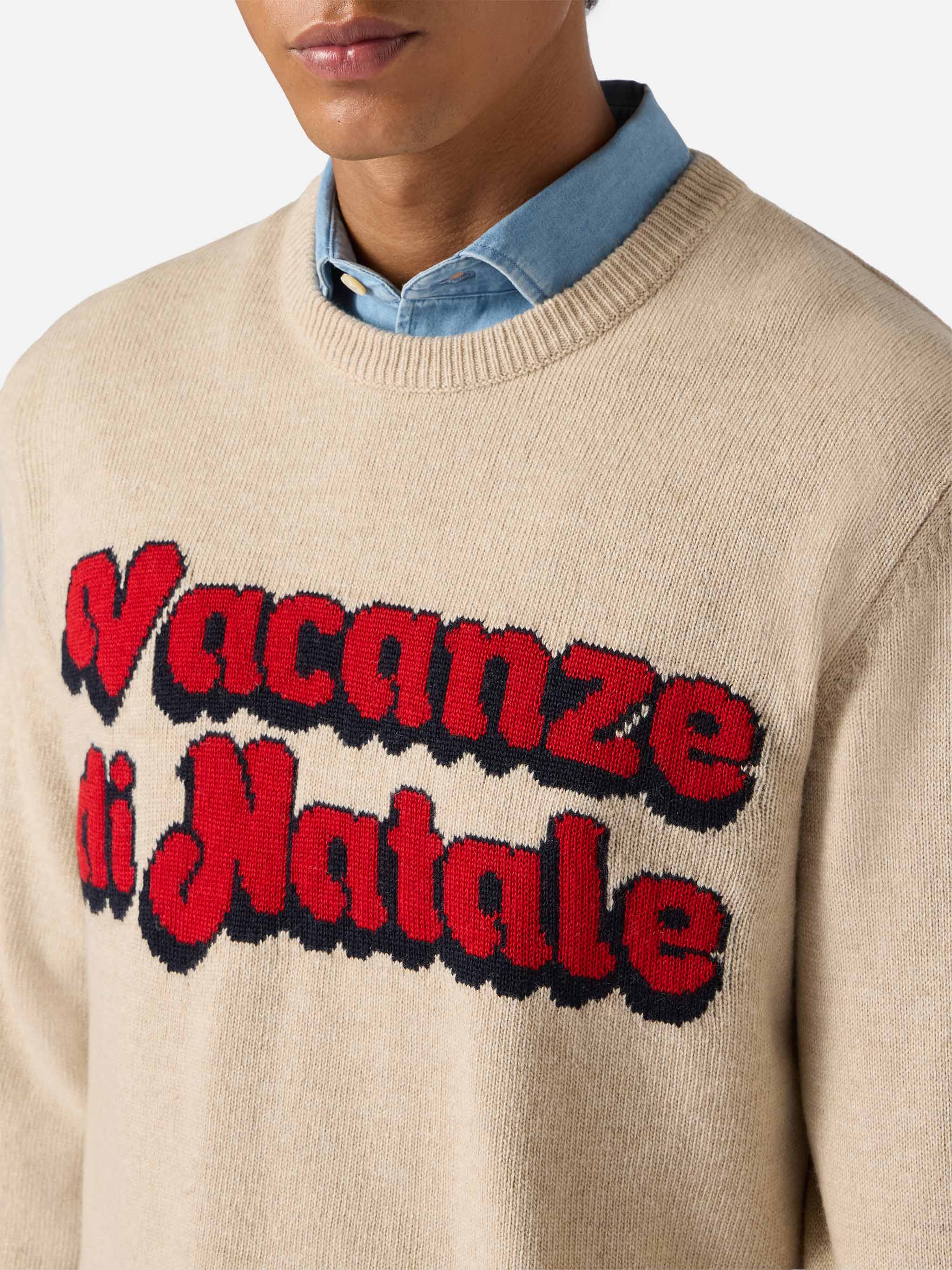 Beige crewneck Heron with Vacanze di Natale jacquard | VACANZE DI NATALE SPECIAL EDITION - Image 2