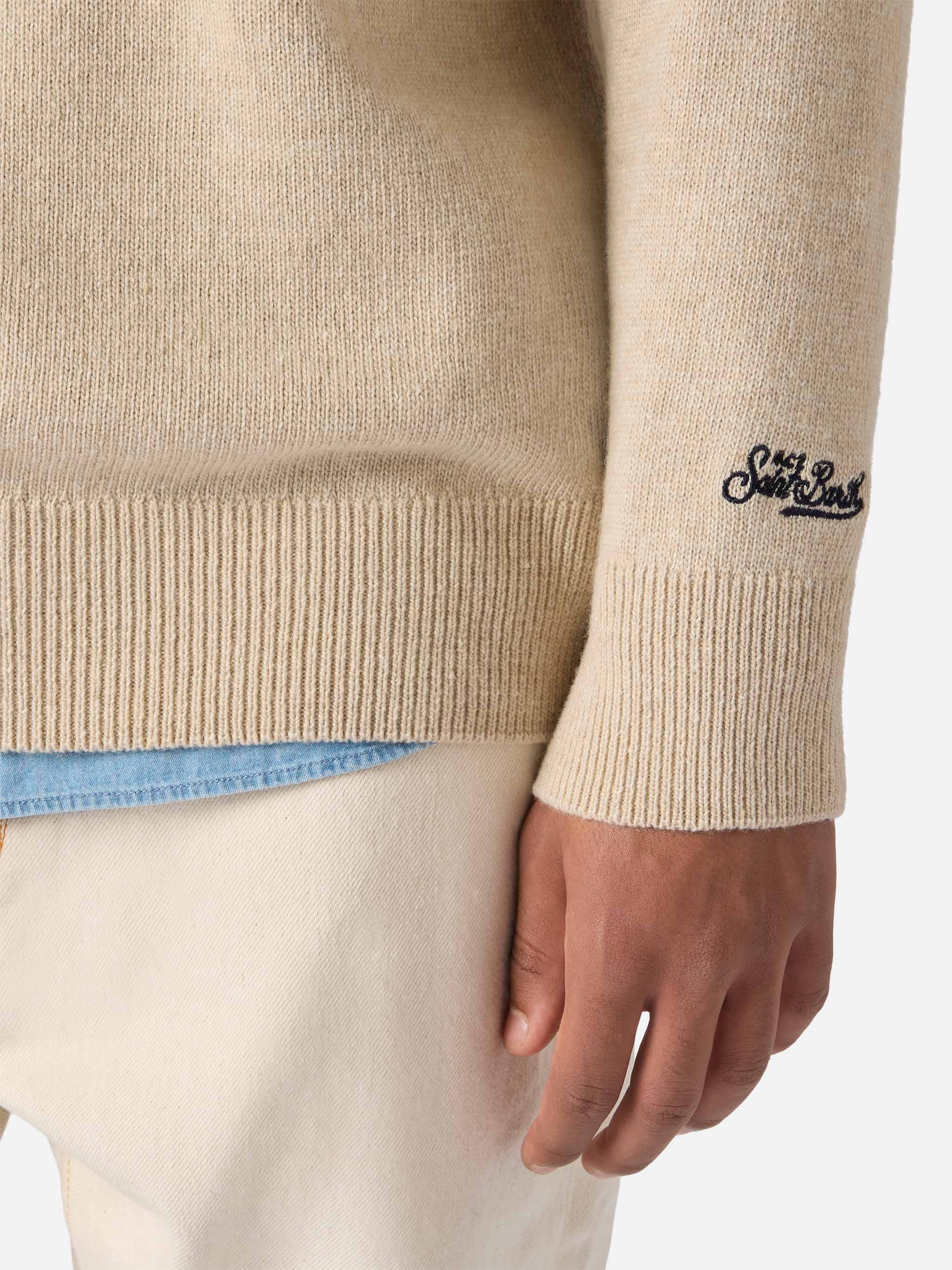 Beige crewneck Heron with Vacanze di Natale jacquard | VACANZE DI NATALE SPECIAL EDITION - Image 3