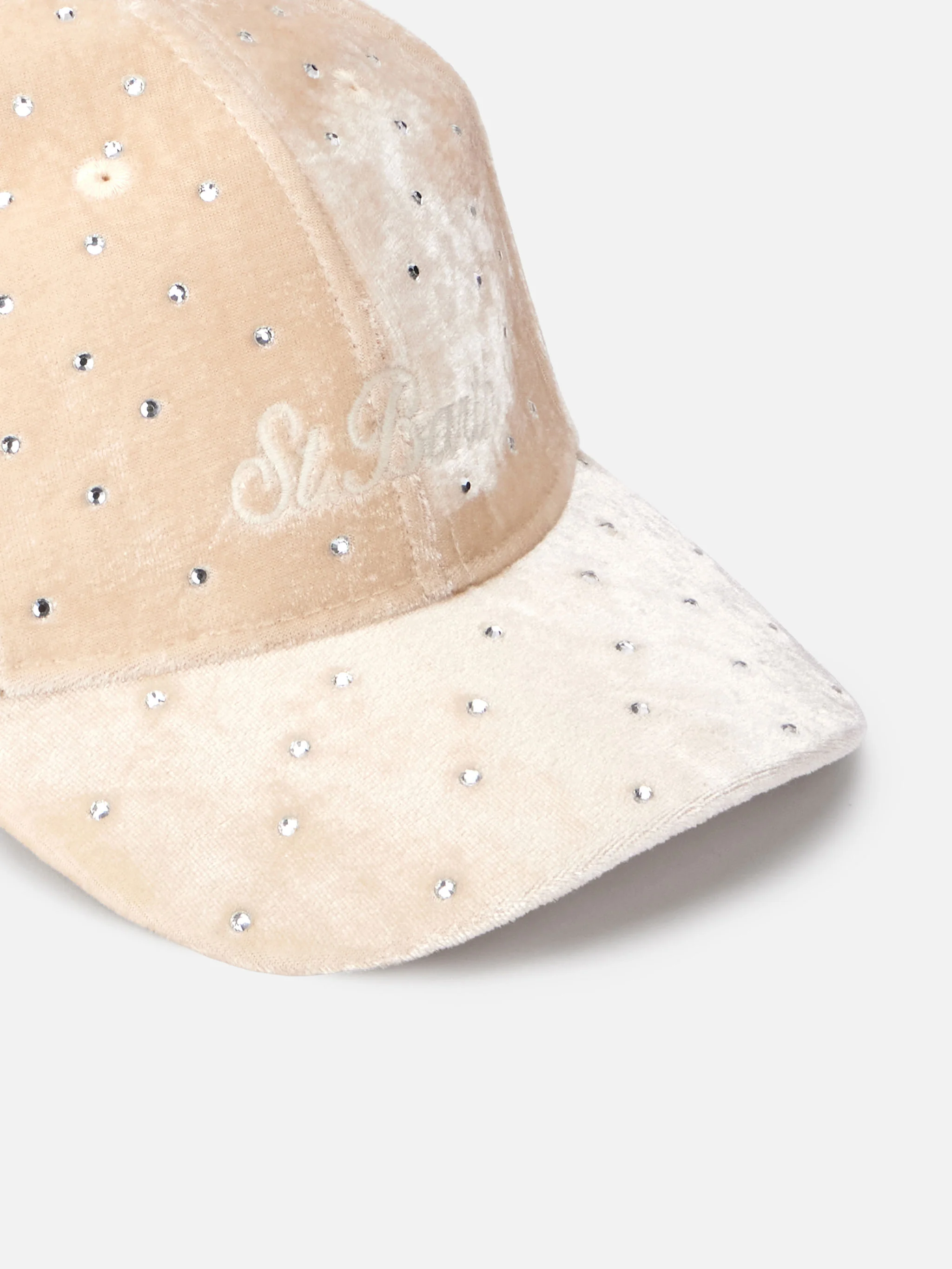 Beige velvet ball cap Baseball with rhinestones embellishment - Image 3