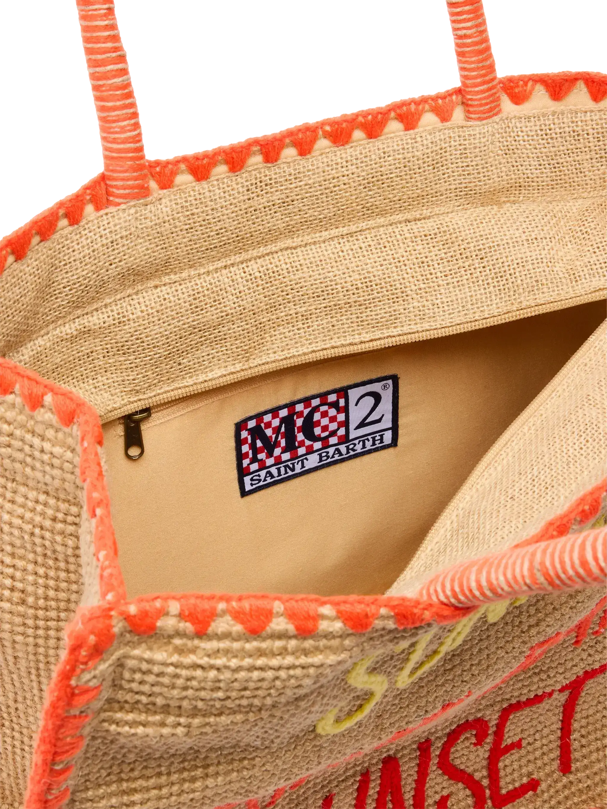 Vivian Jute beige jute handbag with embroidery - Image 6