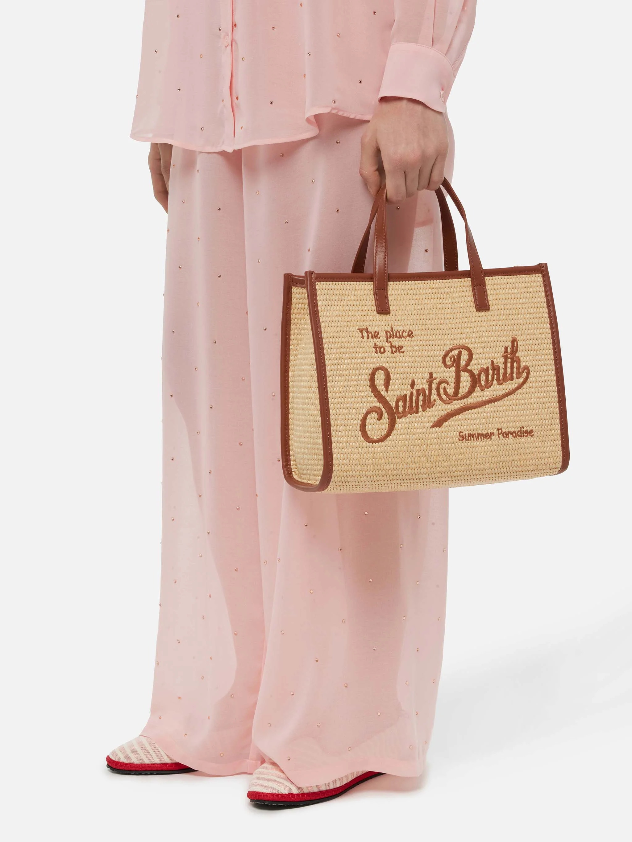 Vivian Mid Straw beige straw effect handbag - Image 2