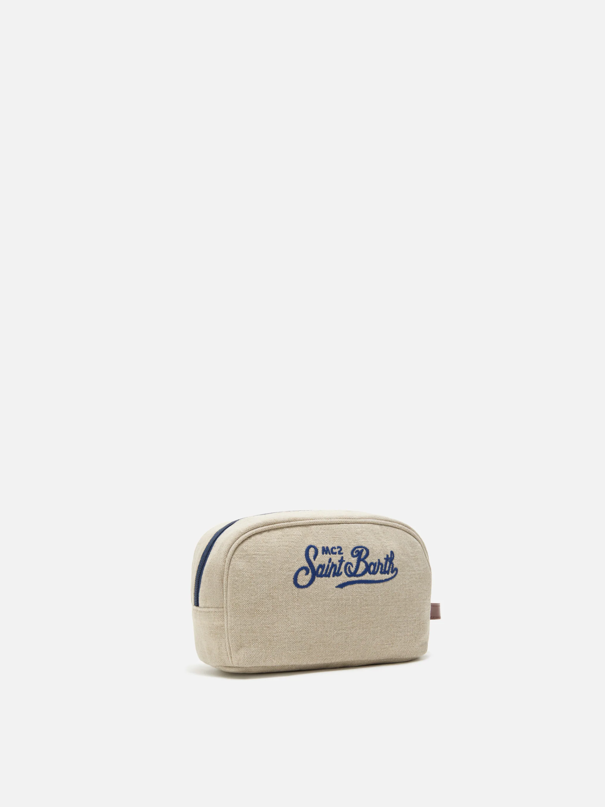 Beige Westwood linen beauty bag with embroidered logo - Image 2
