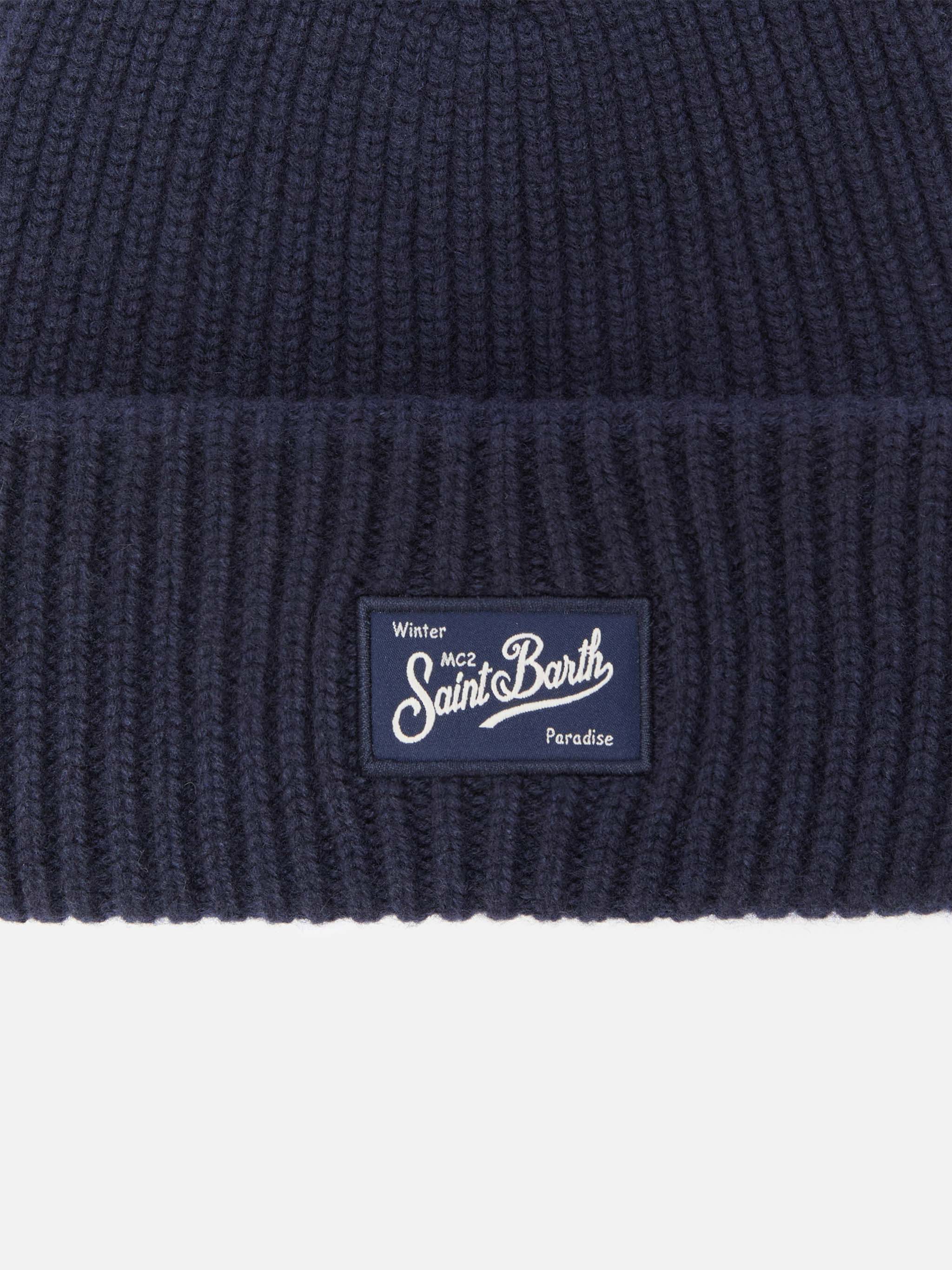 Ribbed beanie Berry in navy blue with Saint Barth patch - Image 2