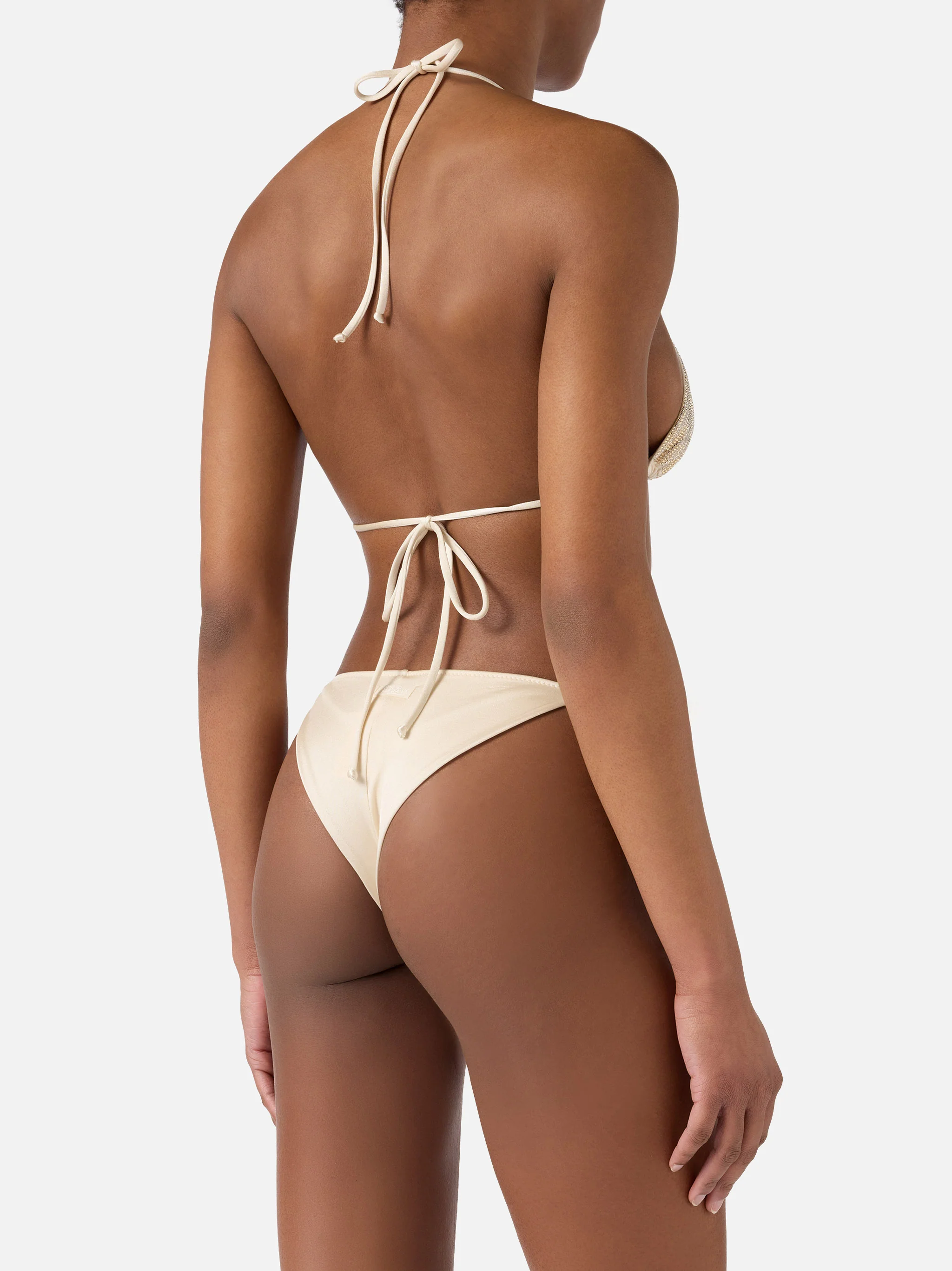 Bikini Maleah triangle in gold glossy-finish fabric with rhinestone embellishments - Image 4
