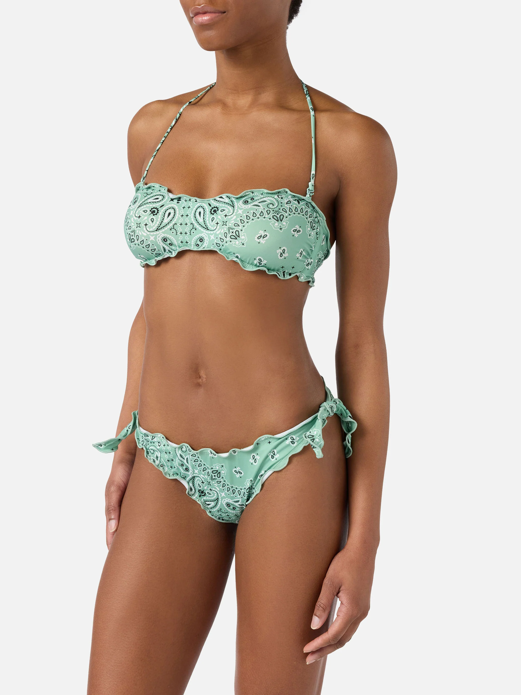Bikini Myranda bandeau with sage green bandana print - Image 2