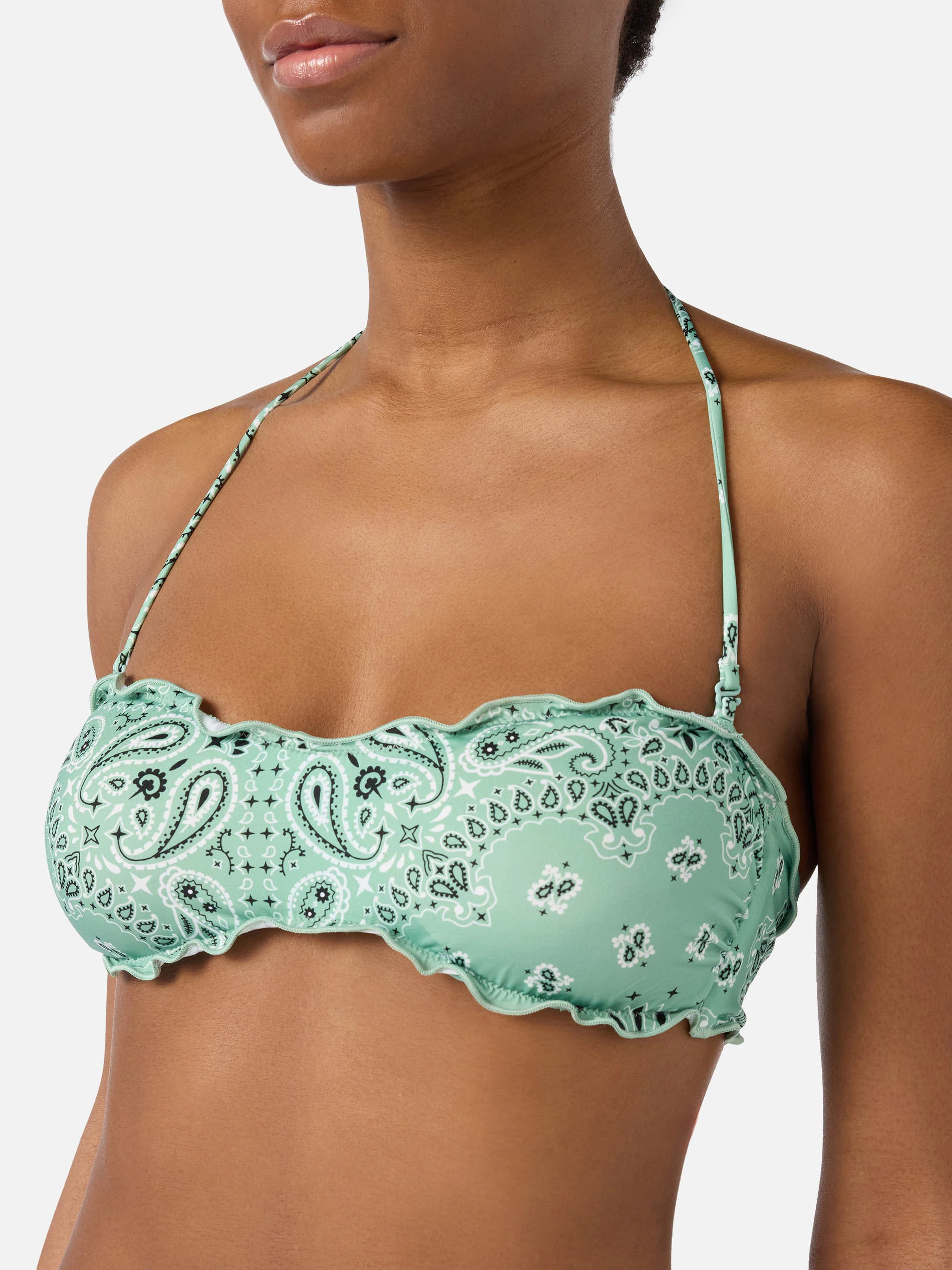 Bikini Myranda bandeau with sage green bandana print - Image 3