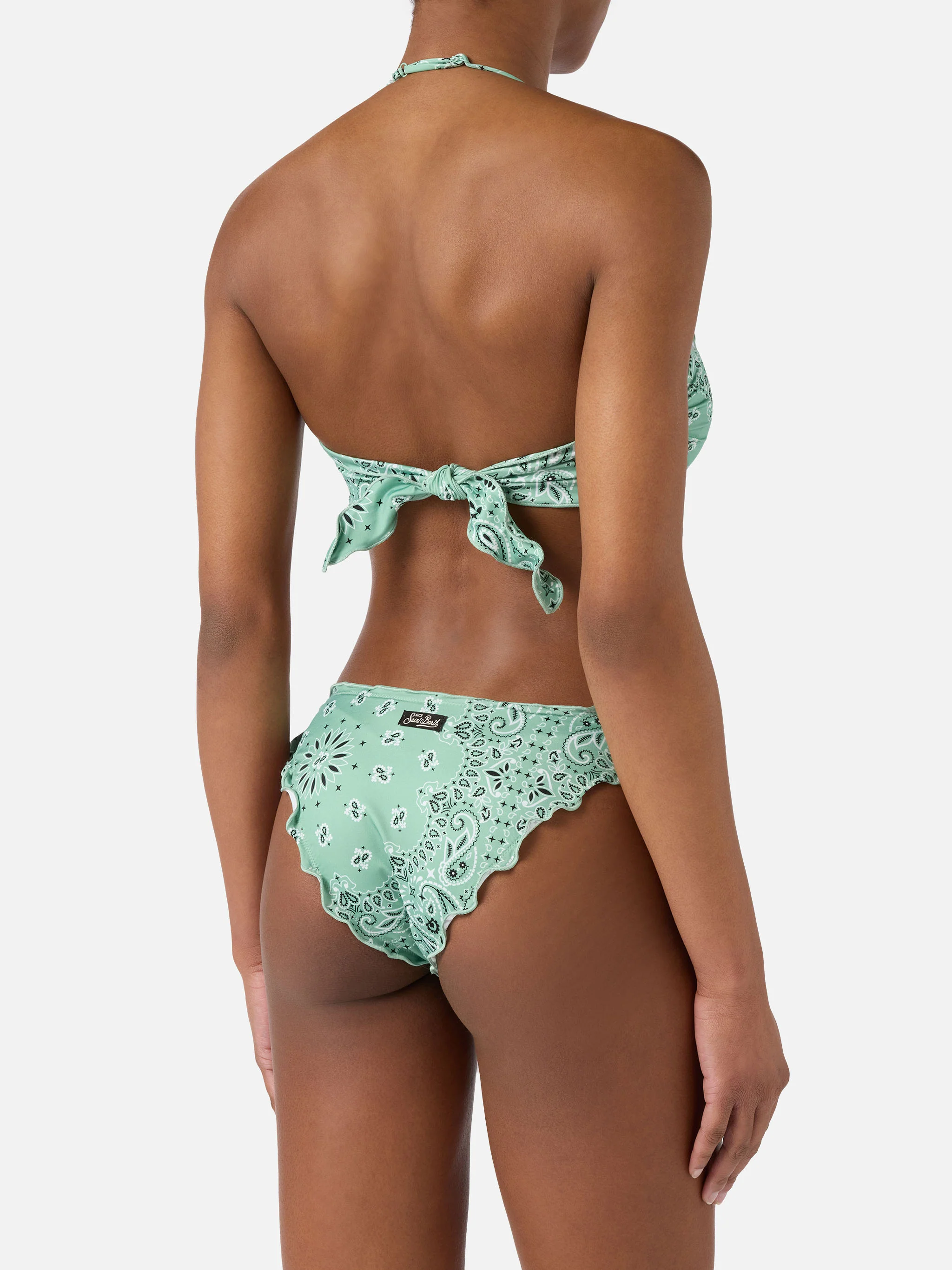 Bikini Myranda bandeau with sage green bandana print - Image 4