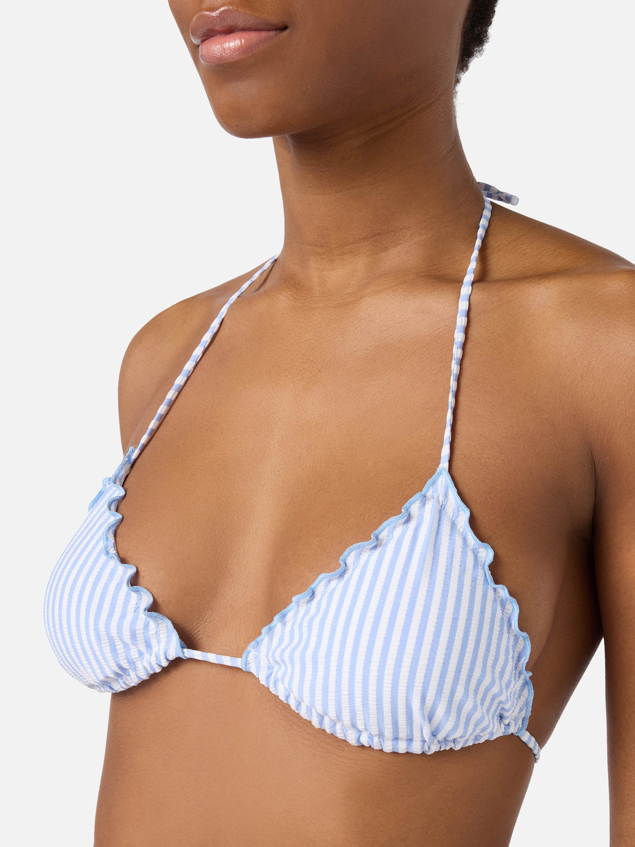 Bikini Sarius triangle in white and light blue striped seersucker - Image 3