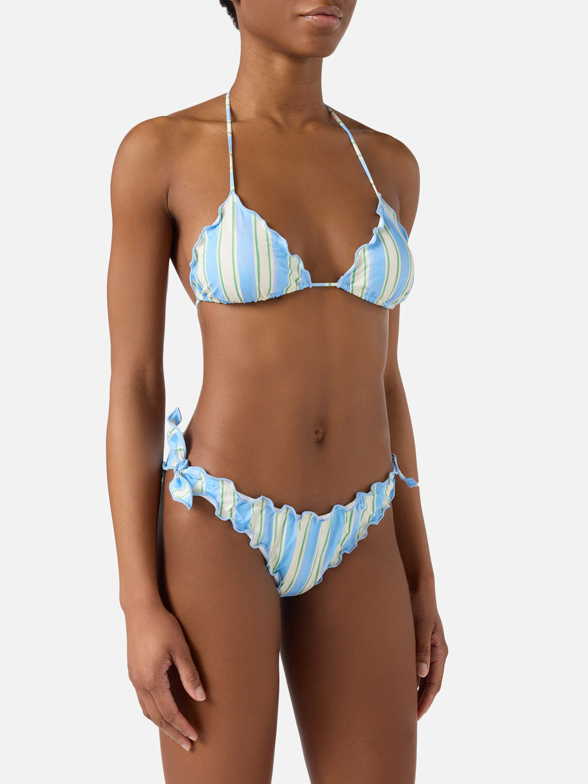 Bikini Sarius triangle with vertical white and light blue stripes - Image 2