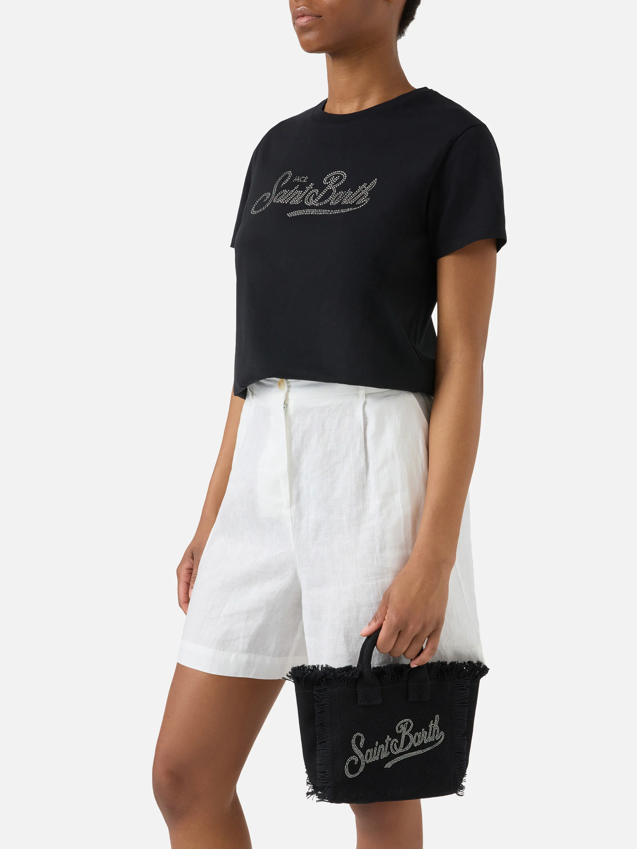 Black canvas Vanity mini bag with rhinestone logo - Image 2
