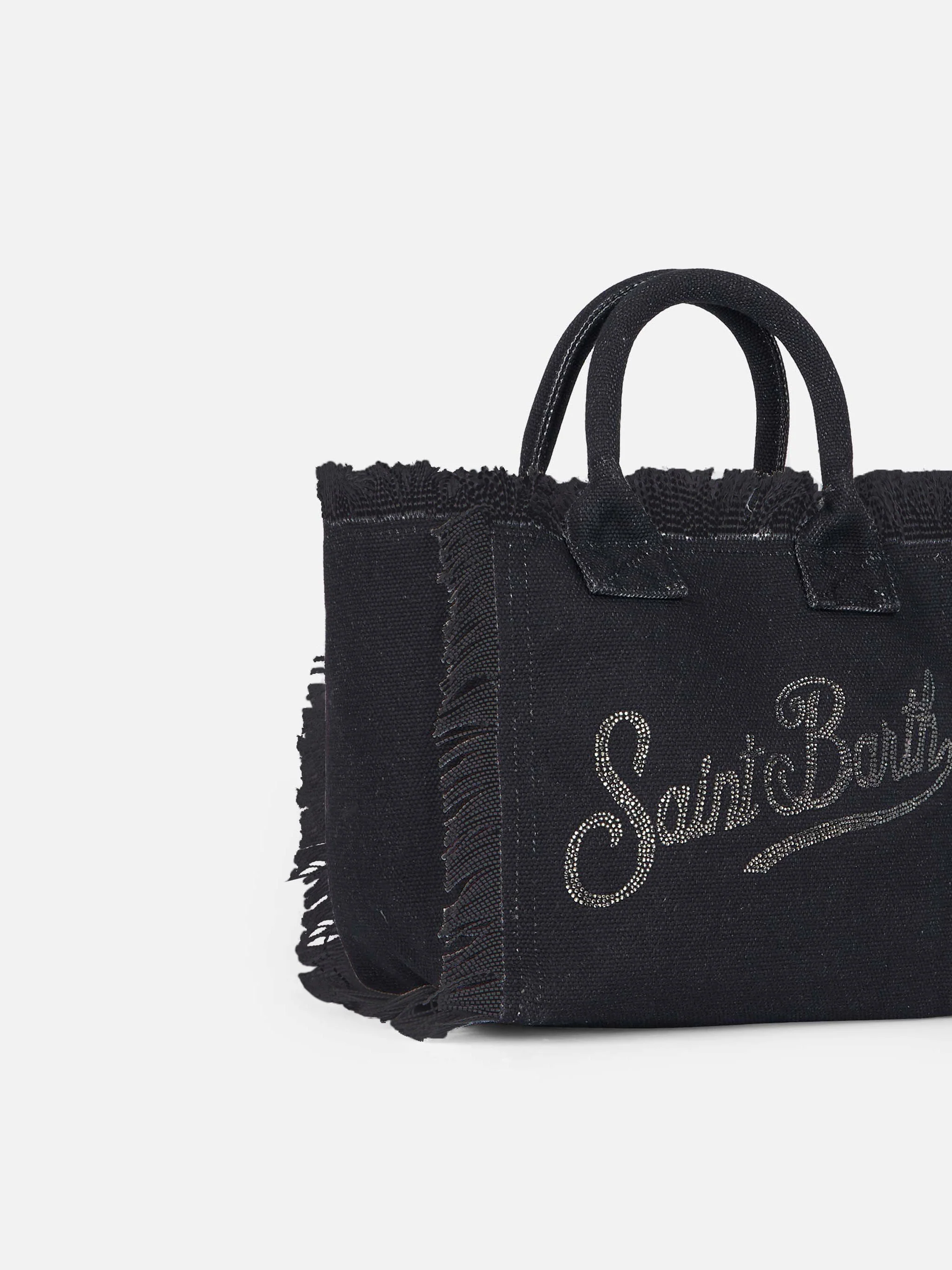 Black cotton canvas Colette handbag with rhinestones - Image 3