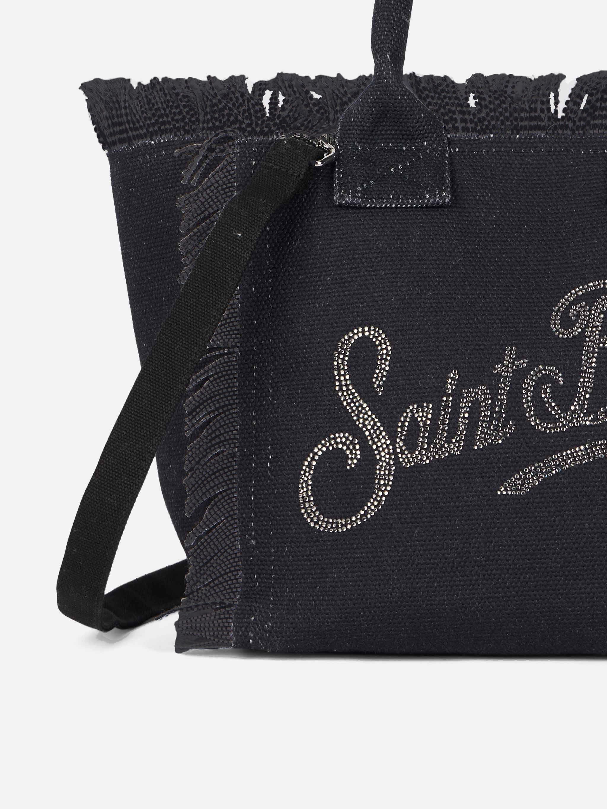 Black cotton canvas Colette handbag with rhinestones - Image 4