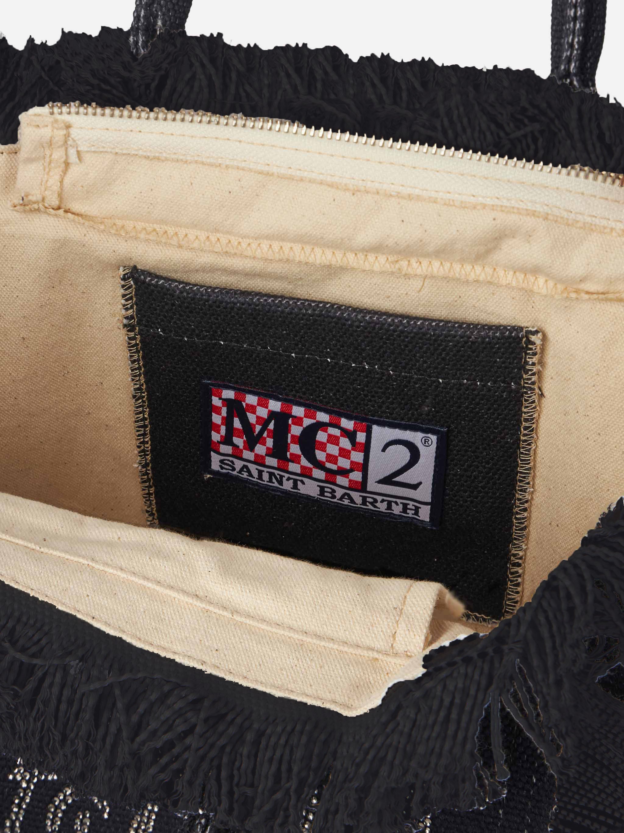 Black cotton canvas Colette handbag with rhinestones - Image 5