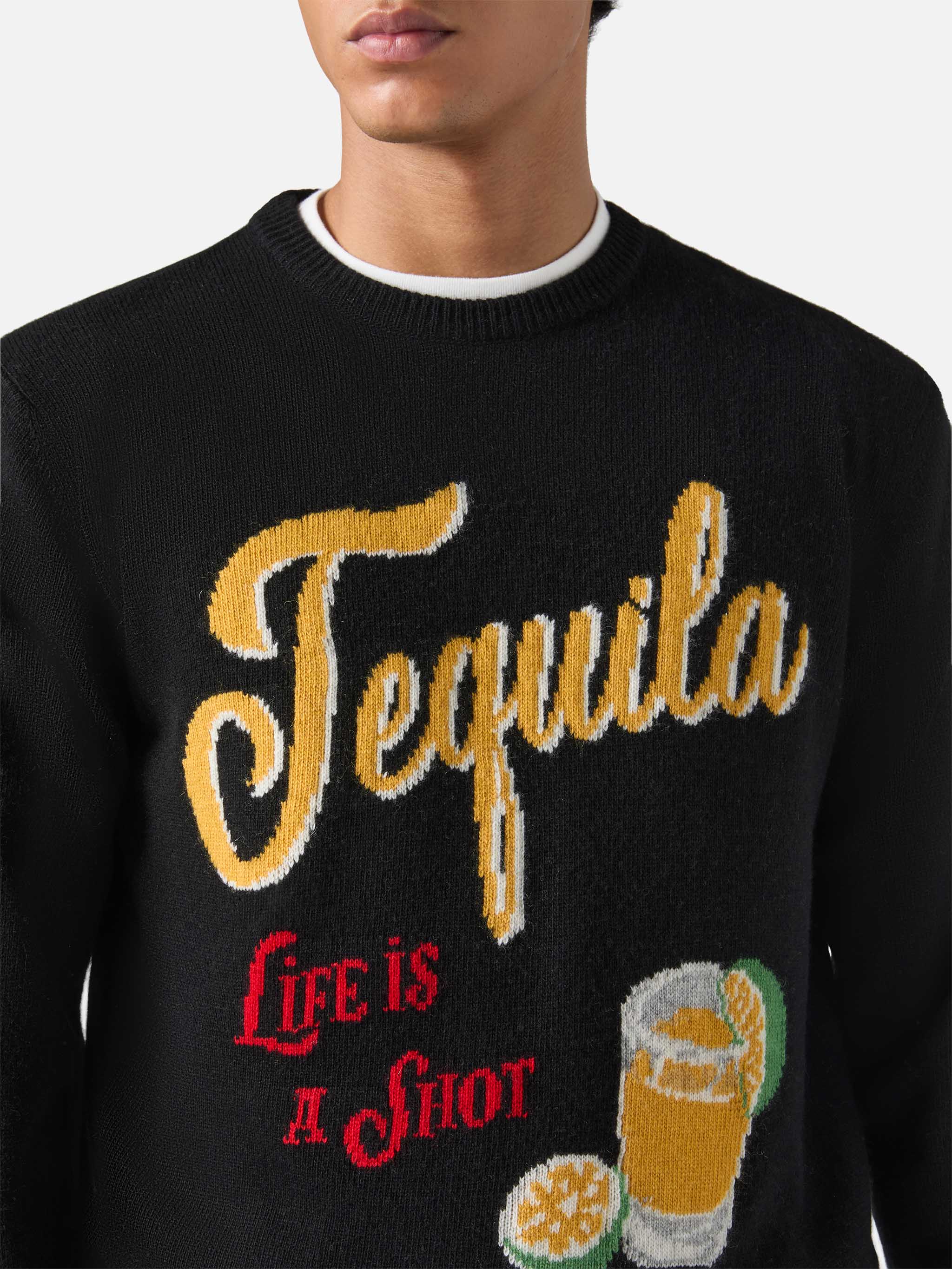 Black crewneck Heron with Tequila life is a shot jacquard - Image 2