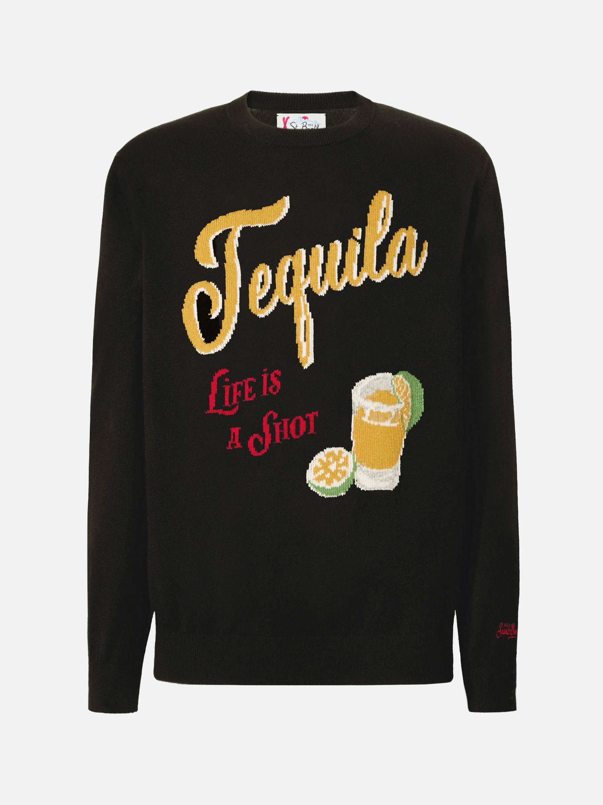 Black crewneck Heron with Tequila life is a shot jacquard - Image 5